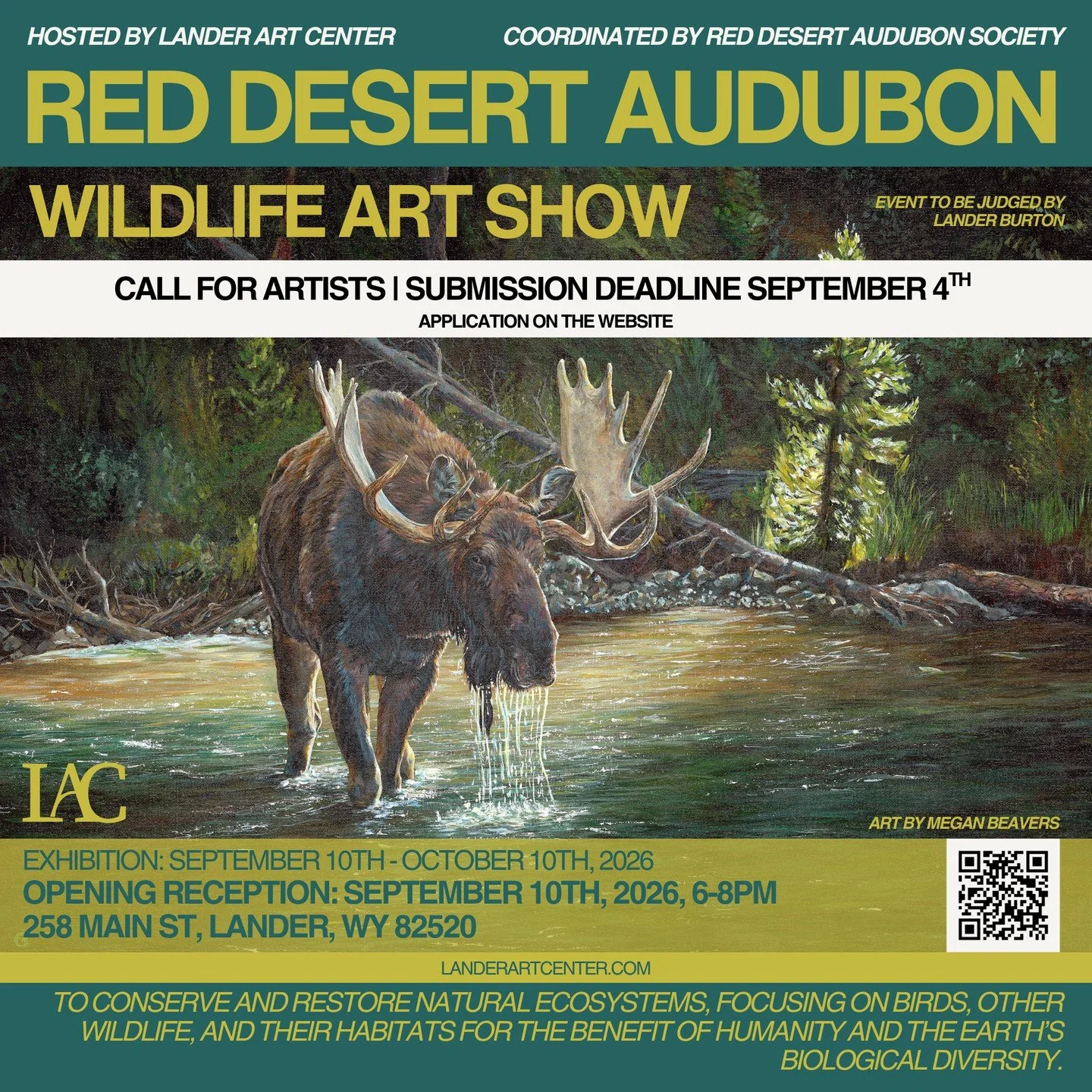 With the close of our summer show coming so quick, and this deadline coming even quicker; we are still accepting art for the "Red Desert Audubon Wildlife Art Show." Stop by the gallery during our open hours to drop off your application and 