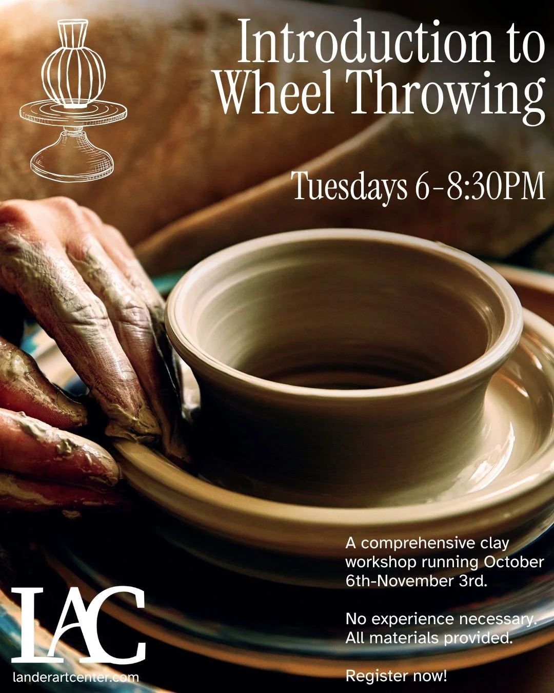 The next round of Intro to Wheel Throwing is here! ⁠
⁠
Whether you have previous experience or you are a complete beginner, Lander Art Center Welcomes you to enroll in Rachel Russel's comprehensive class that will enhance your knowledge of pottery an