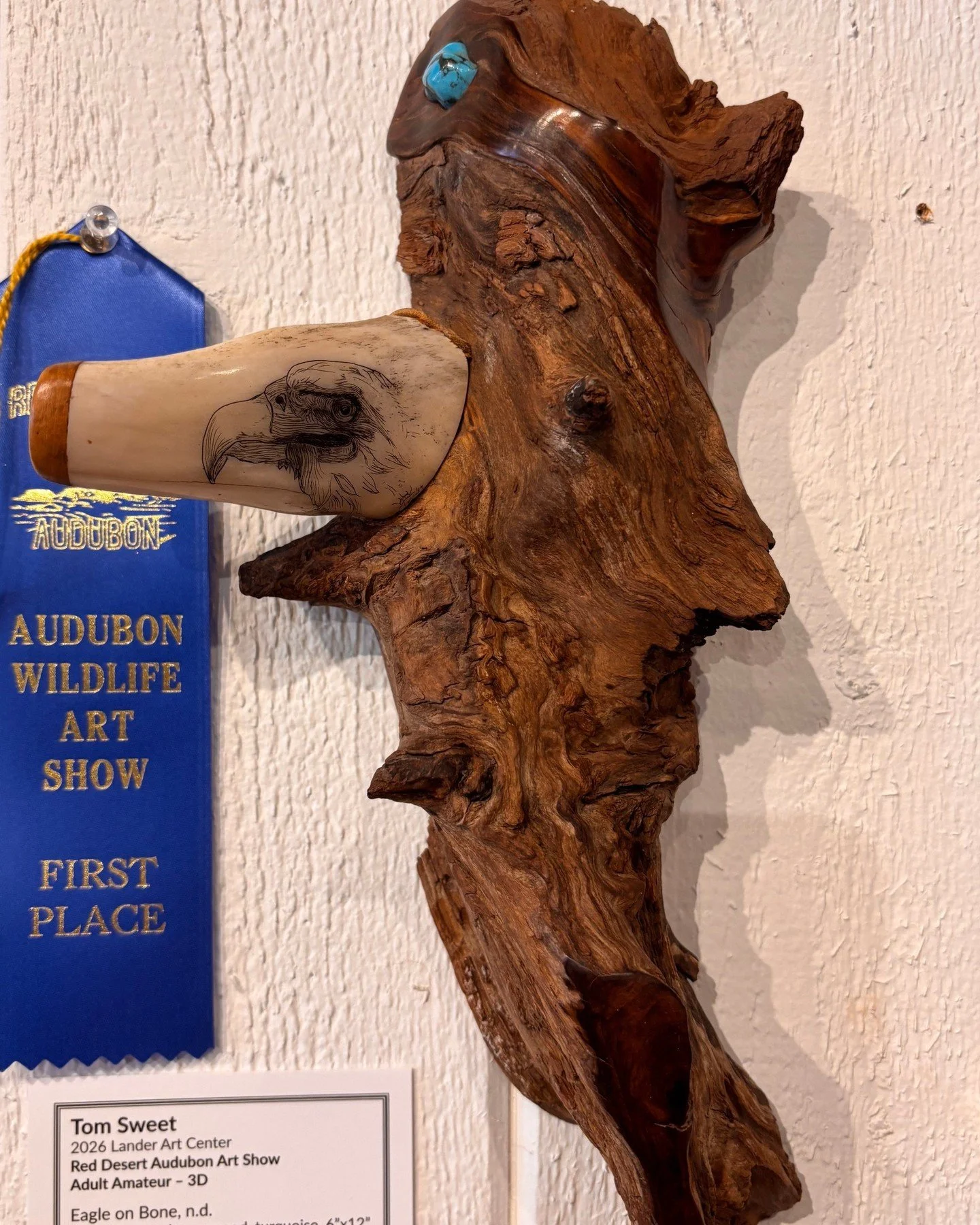 We are proud to present the Red Desert Audubon Wildlife Art Show winners of the Adult Amateur 3D category! 
First prize: Tom Sweet - Eagle on Bone 
Second prize: Phillip Anderson - Meadowlark Song
Third prize: Heather Huberty - Wyoming Yellow Warbler