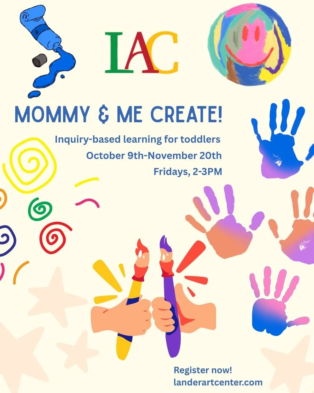 Don't miss your chance to sign up for this wonderful class designed for toddlers. Parental supervision is required during this exciting inquiry-based learning class so you and your young child can learn about the joys of art together. Visit landerart