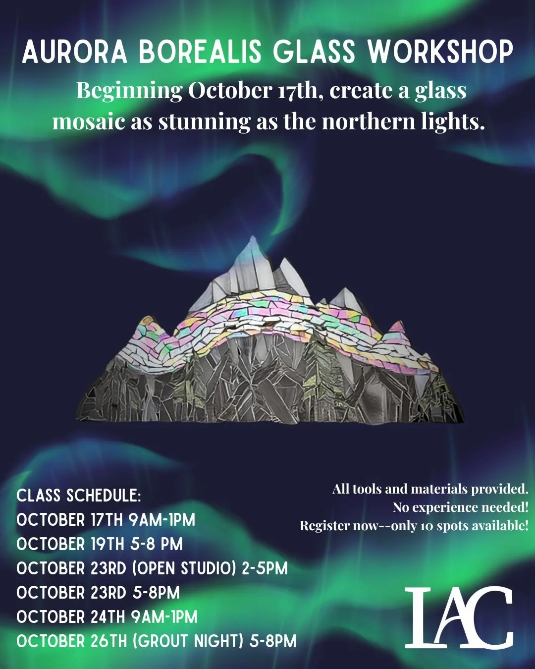Calling all glass lovers! Lander Art Center is hosting another exciting mosaics class taught by our very talented and experienced instructor: Traci Sessions. ⁠
⁠
In this workshop, you will create a magical mountain piece paying homage to the spectacu