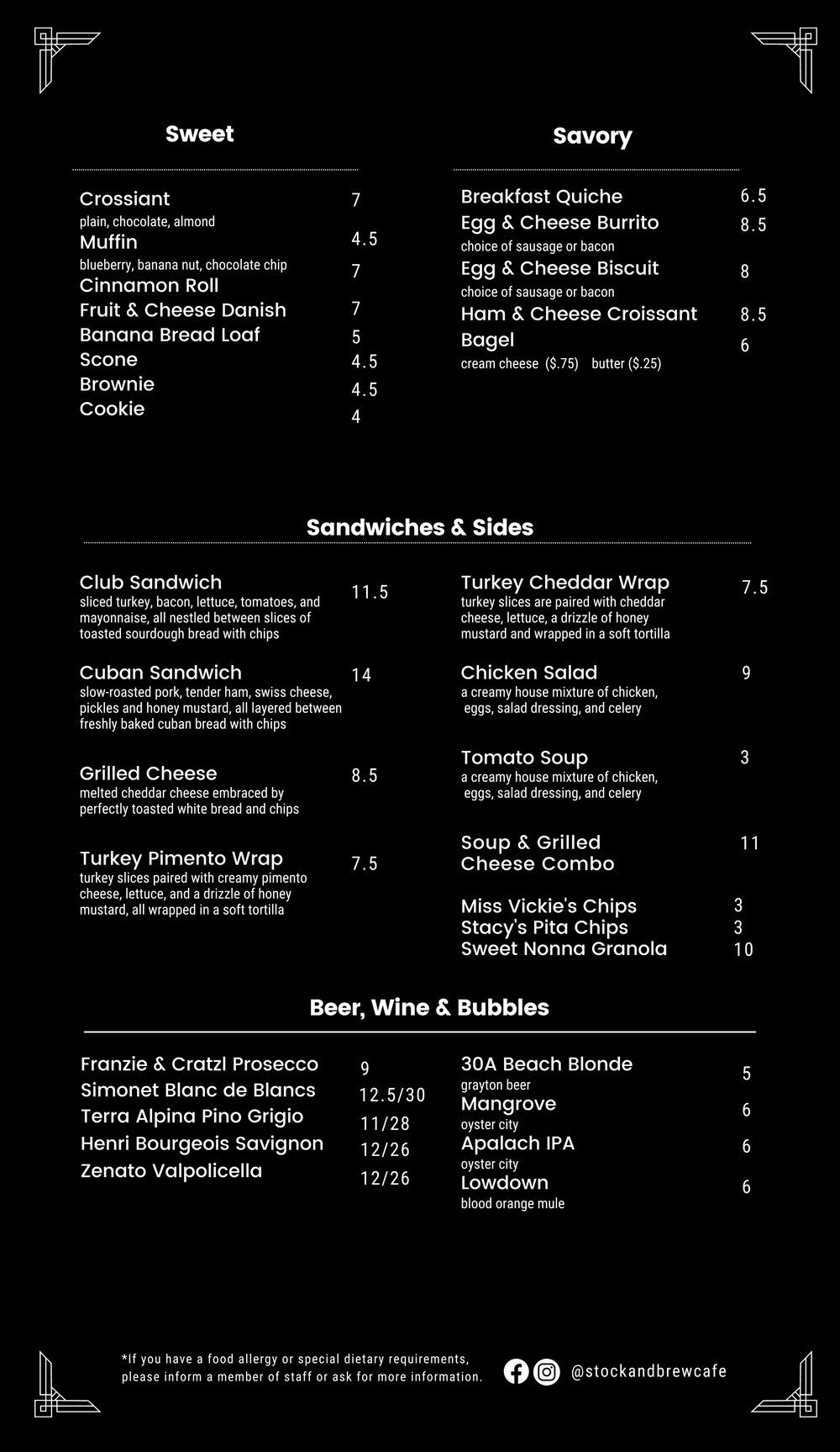 Delicious Café Menu Coffee, Pastries, and More — Stock & Brew Cafe