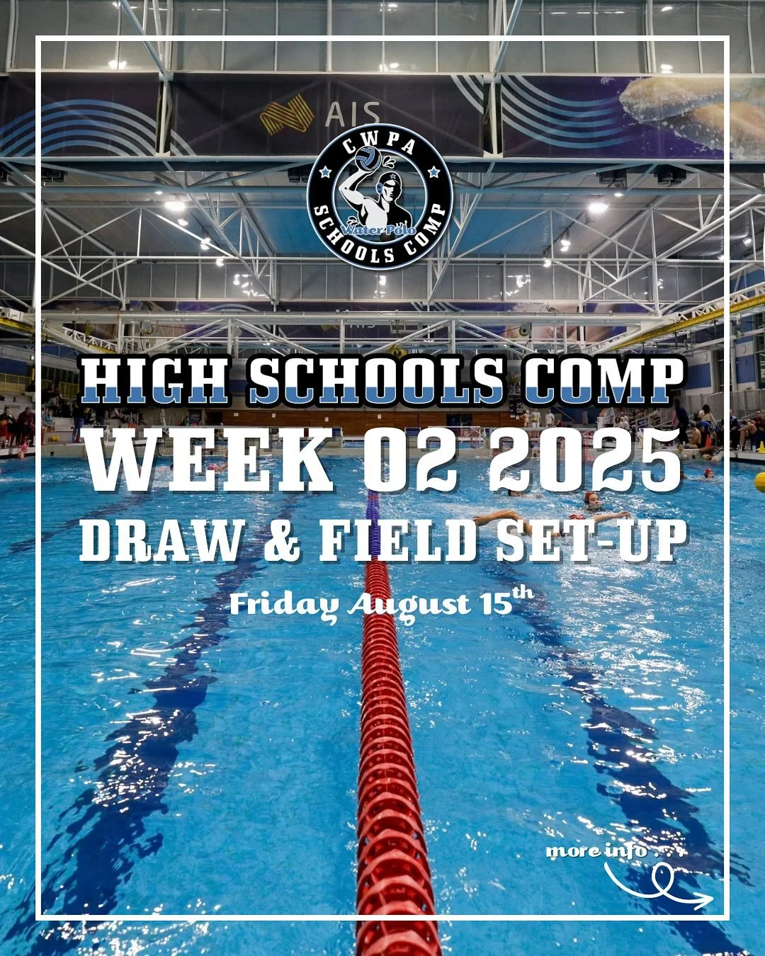 Join us tonight at CISAC for Round 2️⃣ of the CWPA High Schools Comp! 🤽🏼&zwj;♂️📚🤽🏼&zwj;♀️ 

Water polo games kick off at 06:00pm, and don&rsquo;t forget the BBQ dinner!

Swipe through to get a peek at the round 2️⃣ draw and field setup!! ➡️

📍C