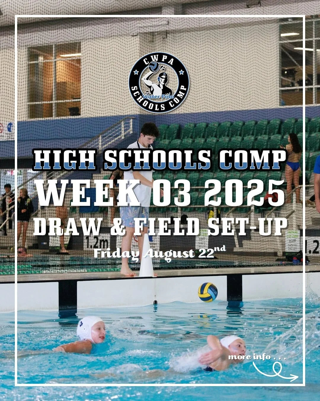 Join us tonight at CISAC for Round 3️⃣ of the CWPA High Schools Comp! 🤽🏼&zwj;♂️📚🤽🏼&zwj;♀️ 

Water polo games kick off at 06:00pm, and don&rsquo;t forget the BBQ dinner!

Swipe through to get a peek at the round 3️⃣ draw and field setup!! ➡️

📍C