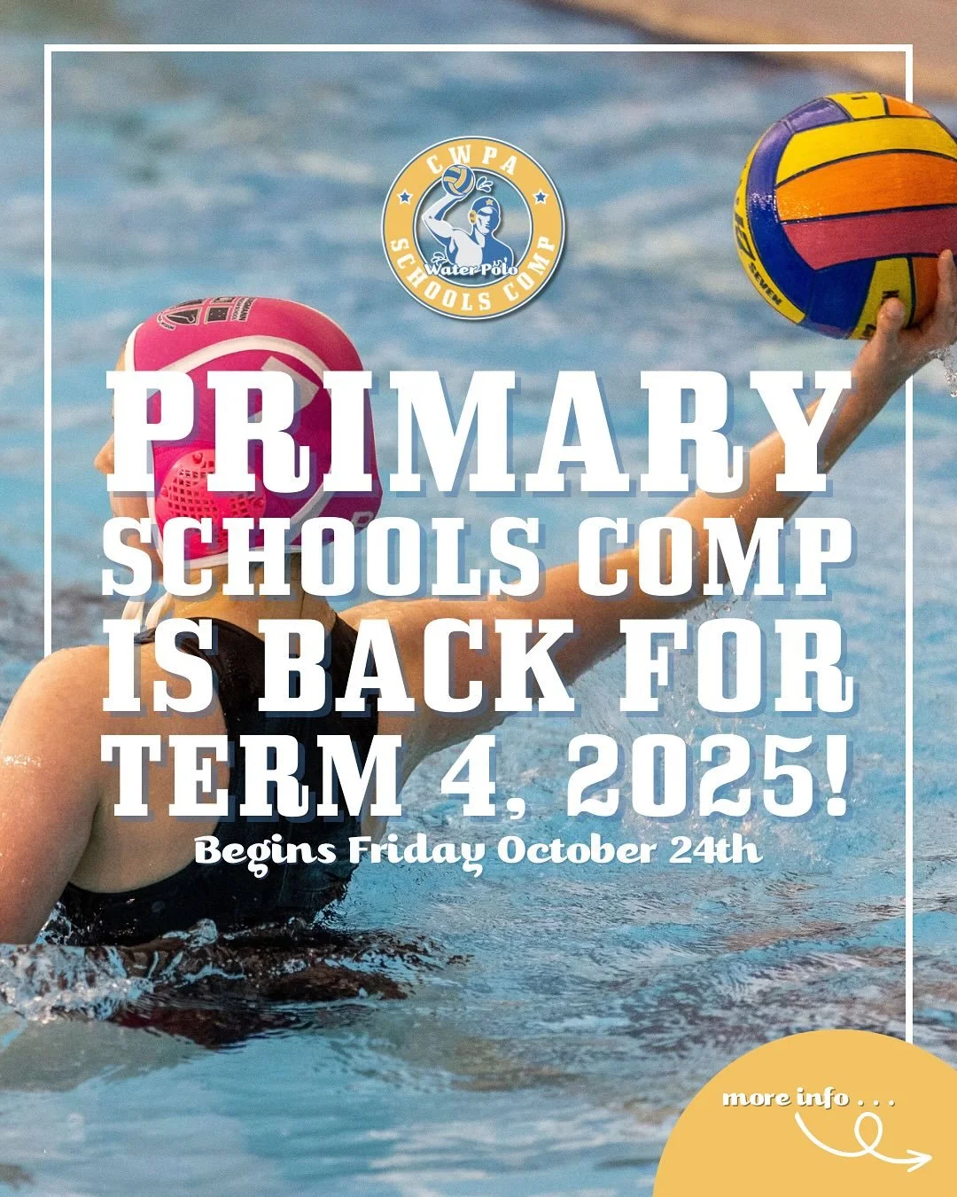 🐬 The CWPA Primary School Competition is back for Term 4, 2025! 🎉

Open to students in Years 3-7, our Friday night comp is a fun way for kids to get in the pool, build skills, and play water polo with their friends 🤽&zwj;♀️🤽&zwj;♂️

📍 CISAC, Bel