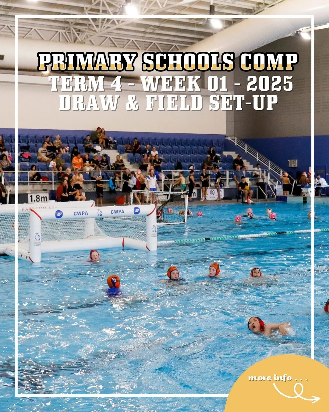 The Term 4 Primary Schools Comp is BACK! 🤽‍♀️📚🤽‍♂️
Round 1️⃣ of the CWPA Primary Canberra Schools Competition hits the water tonight, Oct 24, at CISAC, Belconnen! Swipe through for the Week 1 draw ➡️ and good luck to all teams jumping in