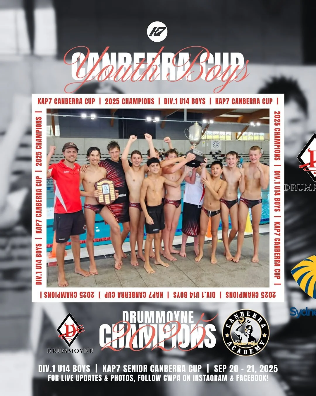 KAP7 JNR CBR CUP 2025 🤽&zwj;♂️
Div.1 Youth U14 Boys Grand-Final 🏆

🥇 Drummoyne 
🥈 Sydney Uni
🏆 MVP &ndash; Jack Nigel
 
#CWPA #kap7 #canberracup #cbrcup25 #waterpolo 
@kap7aus