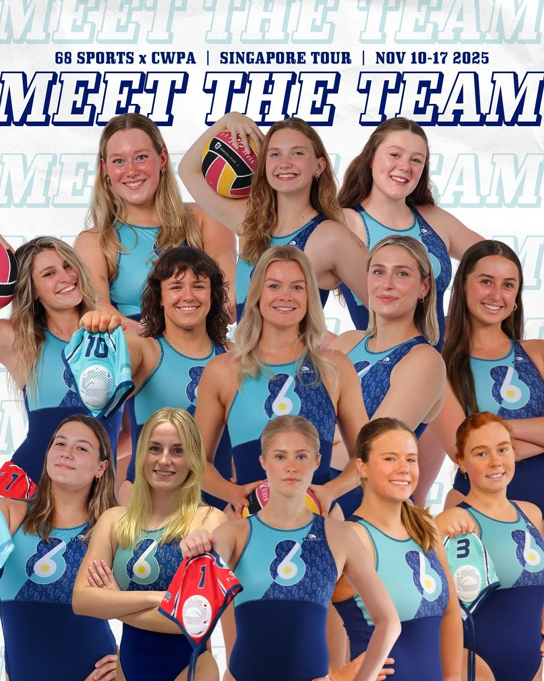 Meet the Team! 🤽&zwj;♀️

Our @68sports x CWPA Women&rsquo;s Team hits the water tonight for Game 1️⃣ of our Singapore Tour, taking on @sgp_waterpolo at the OCBC Aquatic Centre! 🇸🇬🔥

Swipe through to meet the team and learn a little more about the