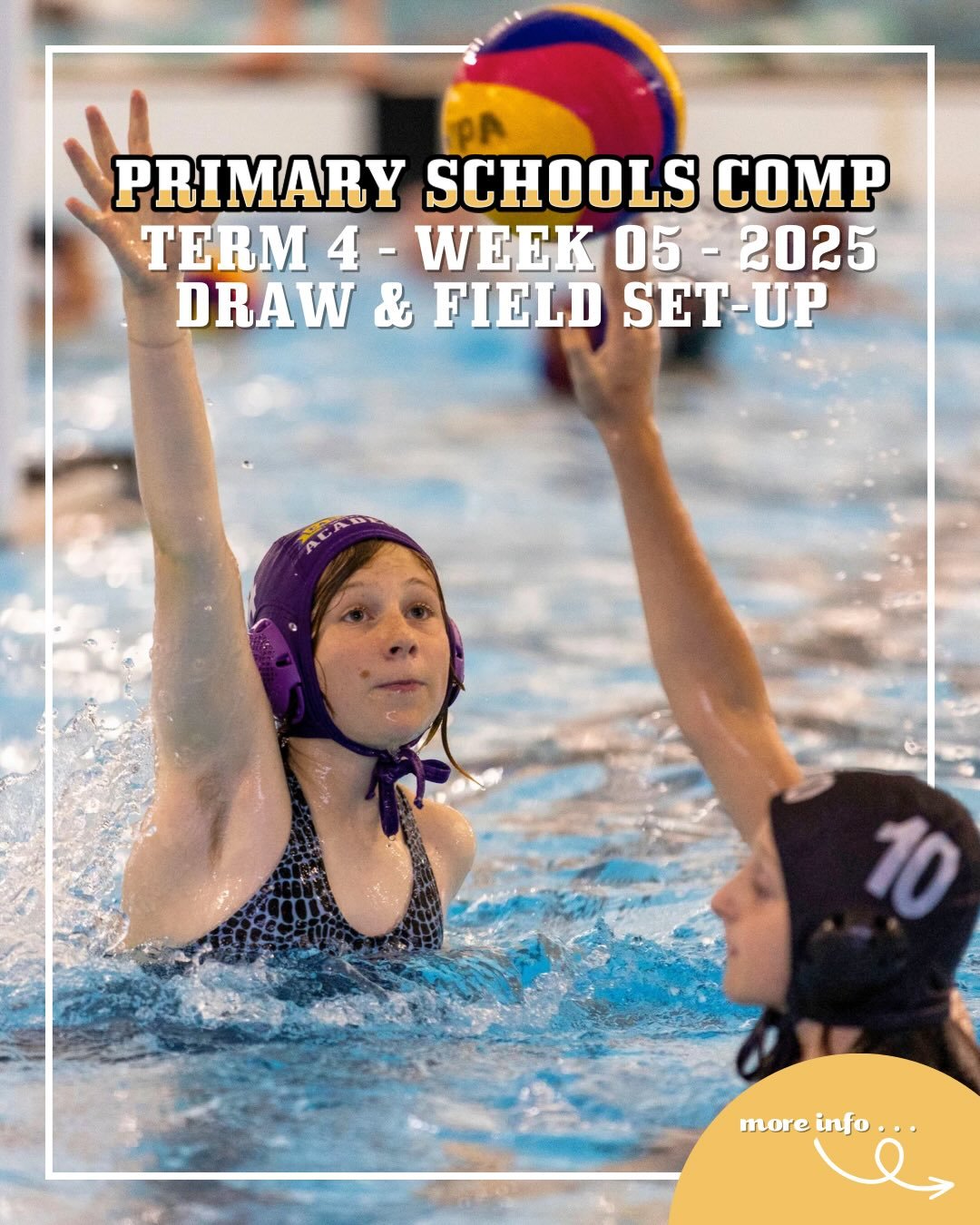 Week 5️⃣ of the CWPA Primary Schools Comp! 🤽&zwj;♀️🤽&zwj;♂️

We&rsquo;re back at CISAC, Belconnen tonight for another fun-filled evening of junior water polo! 💙💪

Games will run from 6:00pm &ndash; 8:30pm, so come along, support the teams, and en
