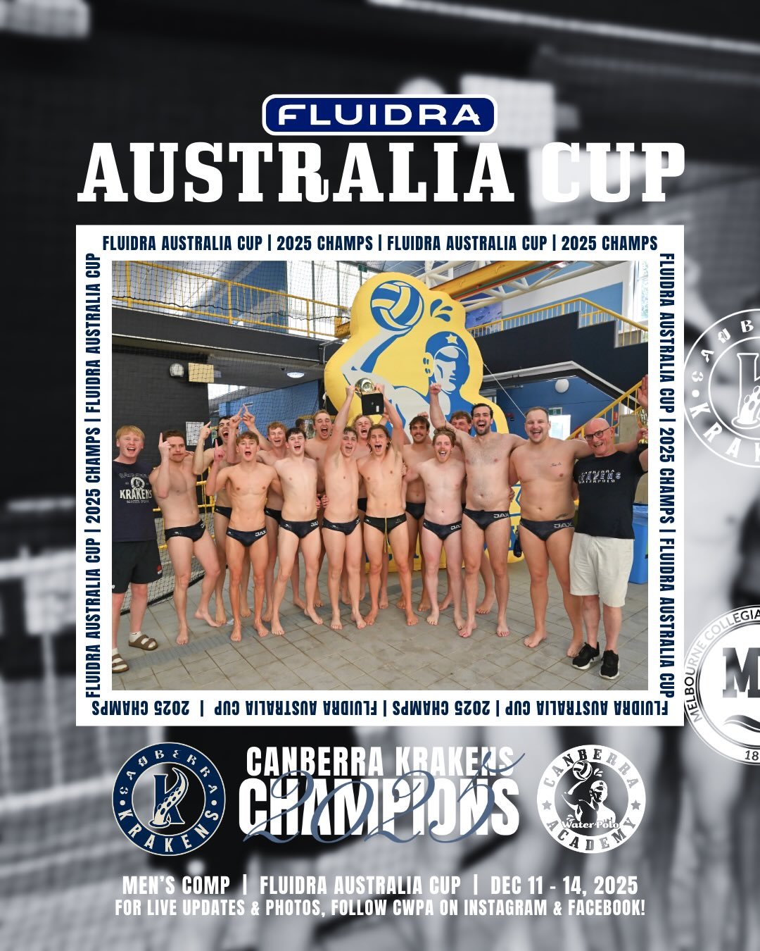 Fluidra Australia Cup 🏆
Men&rsquo;s Grand Final 🤽&zwj;♂️

The Men&rsquo;s Grand Final saw top-seeded Melbourne Collegians (7-1-0) take on 2nd-seeded Canberra Krakens (6-1-1), whose only round-game loss came against the Collegians. The Krakens came 
