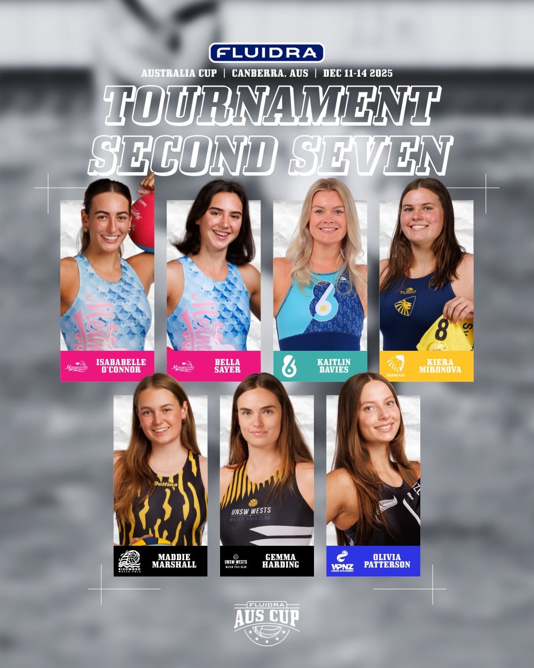 🏆 Introducing the Fluidra Australia Cup Women&rsquo;s Tournament Team &ndash; Second Seven 🏆

Recognising seven standout athletes whose performances across the week earned them selection in the Second Seven at the 2025 Fluidra Australia Cup 🤽&zwj;