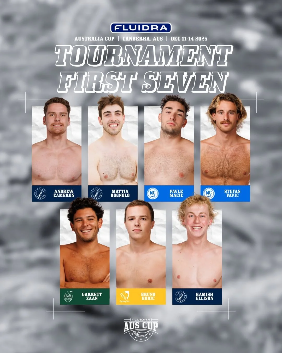 🏆 Introducing the Fluidra Australia Cup Men&rsquo;s Tournament Team &ndash; First Seven 🏆

Seven standout athletes recognised for their performances across the week, earning selection in the First Seven at the 2025 Fluidra Australia Cup 🤽&zwj;♂️

