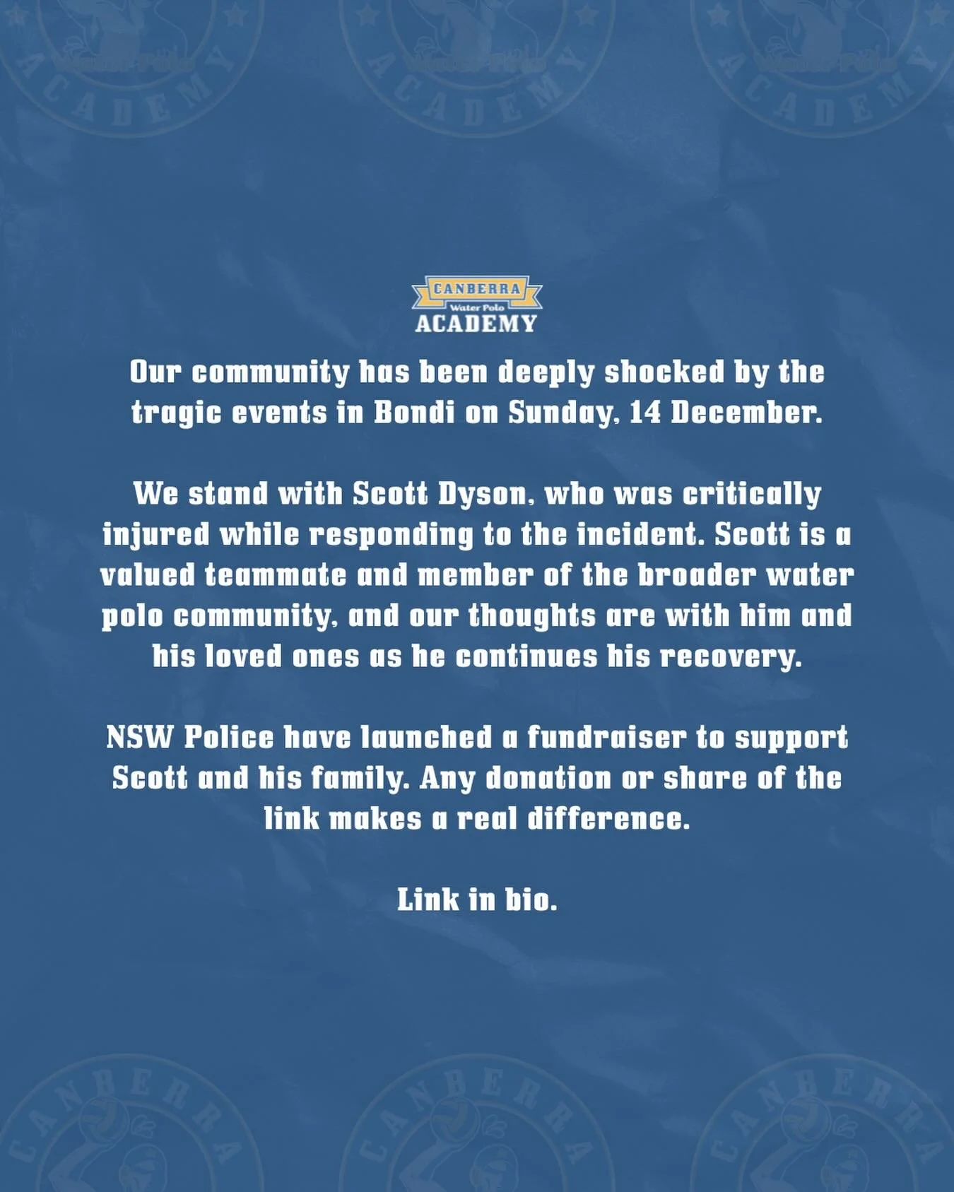 The devastating events in Bondi on Sunday, 14 December have deeply shocked our community. Acts of violence of any kind have no place in our society, and our hearts are with everyone affected.

We especially stand with Scott Dyson, a member of our bro