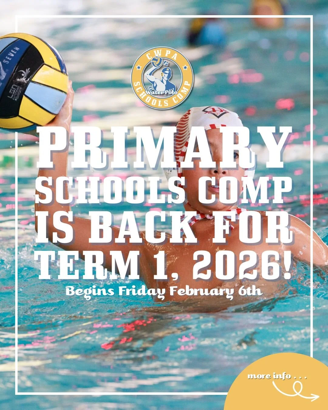 Primary Schools Water Polo is back for Term 1! 🤽&zwj;♂️💦

We&rsquo;re excited to kick off another great term of the Canberra Schools Comp, starting Week 1 on Friday 6 February.

🔹 Who: ACT primary students
&bull; Years 3&ndash;4 and 5&ndash;6
&bul
