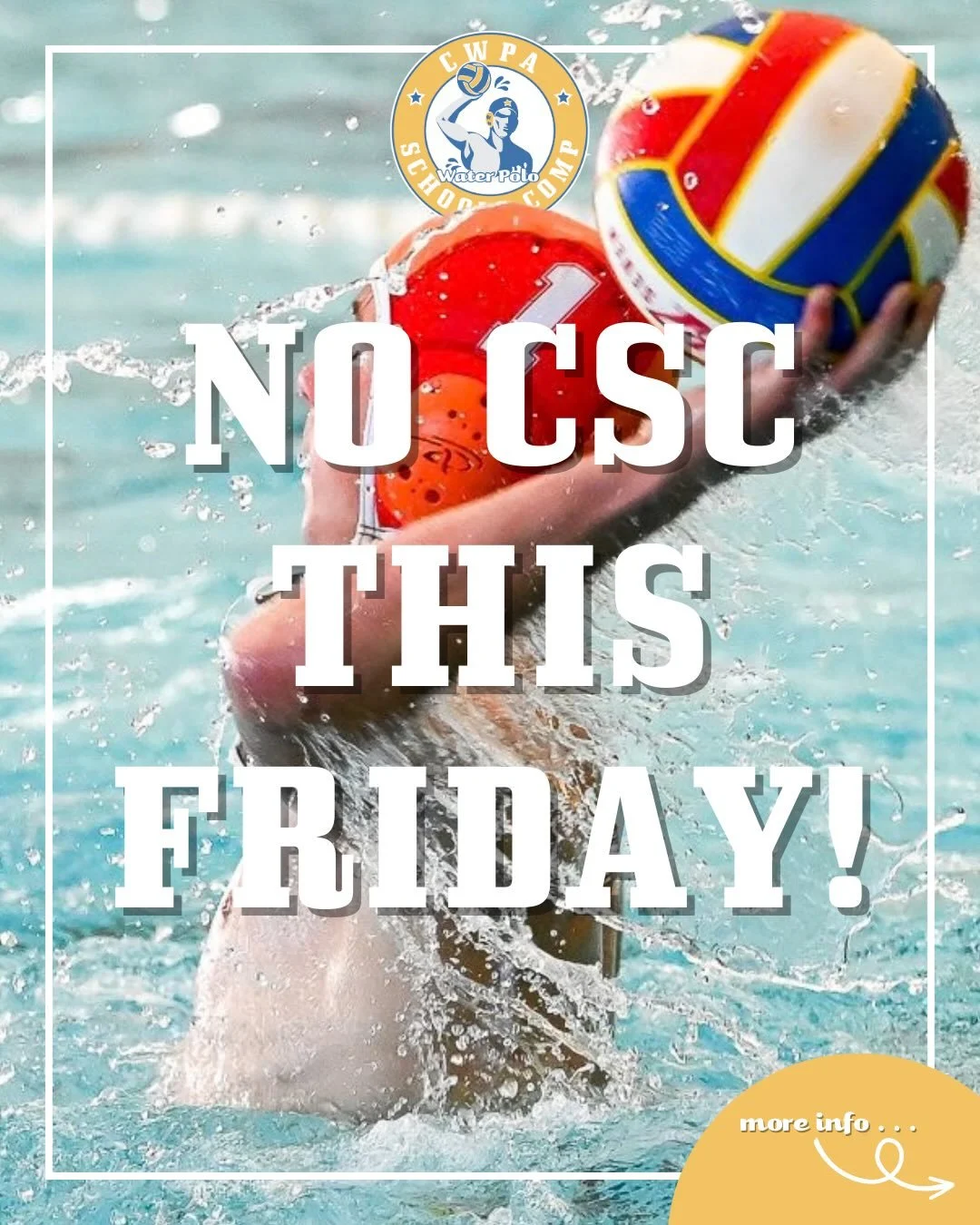 No Primary CSC This Friday Night! 🤽&zwj;♀️📚🤽&zwj;♂️

Just a reminder that Primary CSC will not run this Friday as our staff will be attending the Water Polo ACT Awards Night.

A number of our coaches and staff have been nominated for awards, so we