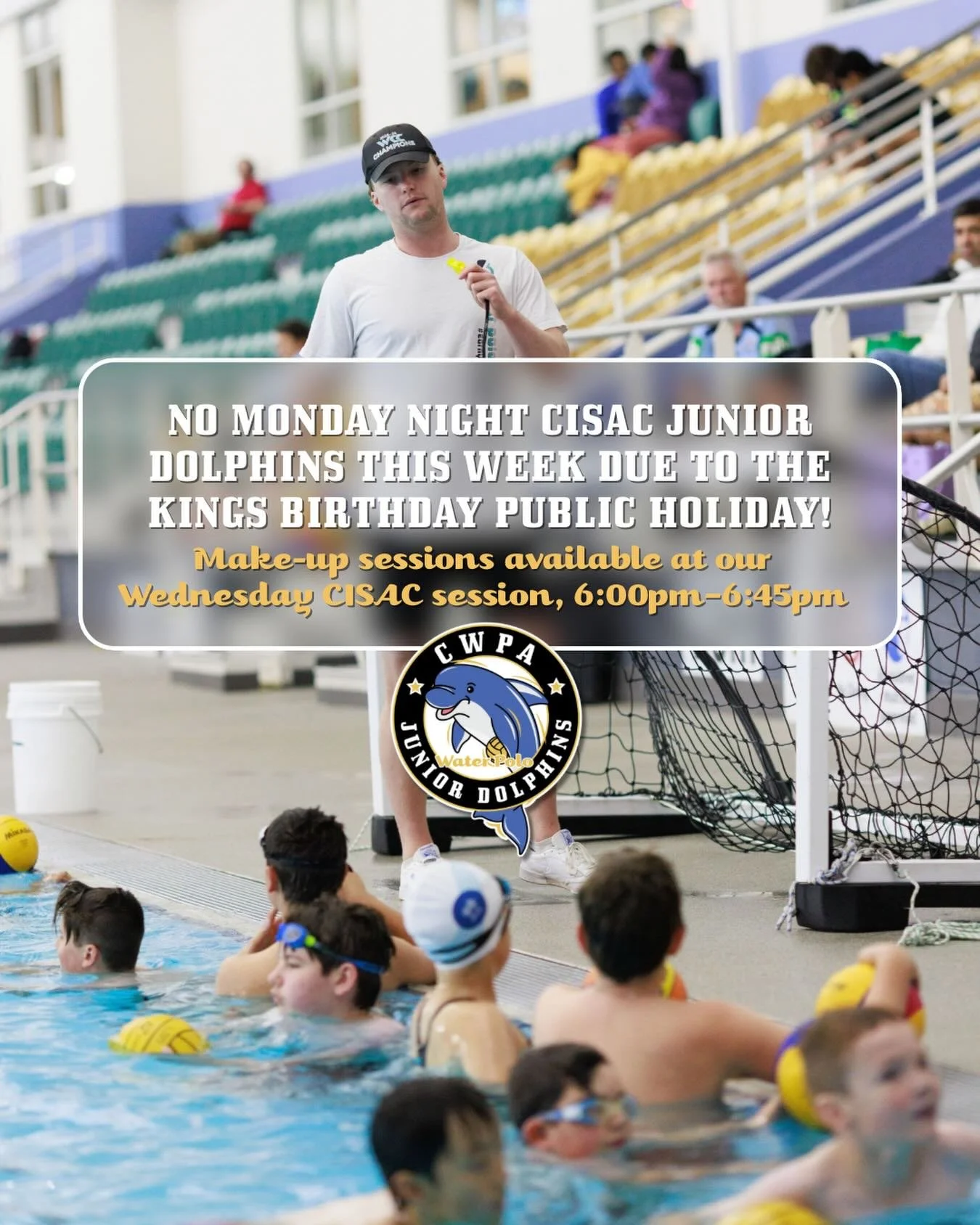 No Monday Night Junior Dolphins at CISAC this coming week 🐬

A reminder to all Junior Dolphins families that there will be no Monday session (June 8) due to the King&rsquo;s Birthday Public Holiday.

All Monday Junior Dolphins participants are welco