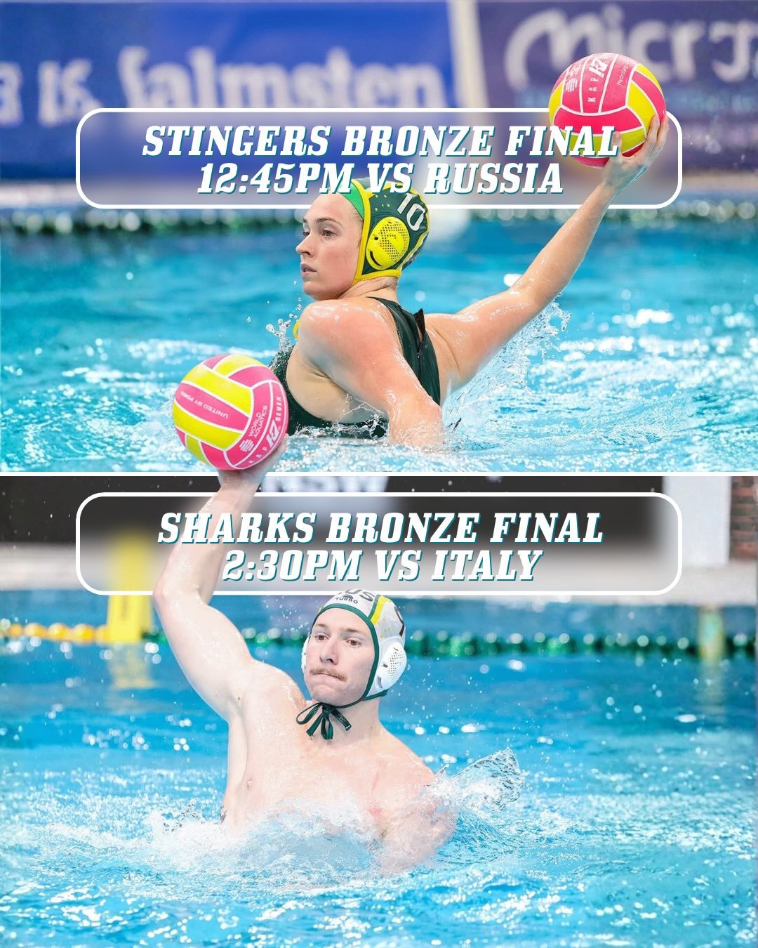 FINALS DAY IS HERE! 🇦🇺🏆🤽&zwj;♂️🤽&zwj;♀️

After two outstanding Semi Final performances, both our Aussie Stingers and Aussie Sharks will now take to the pool one last time at the @world_aquatics Water Polo World Cup Finals to play for Bronze 🥉

