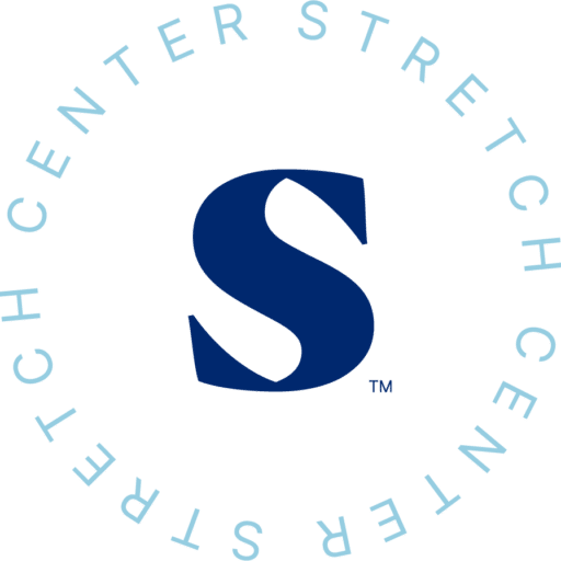 Logo with a large blue 'S' in the center, surrounded by uppercase blue text that reads 'STRETCH CENTER'.