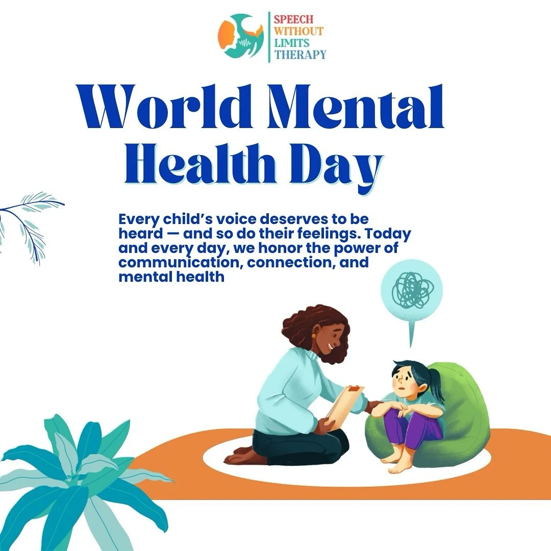 When we nurture mental health, we nurture connection. 💬✨
Join us in celebrating #WorldMentalHealthDay and advocating for safe, supportive spaces where every child can thrive.
#SpeechWithoutLimitsTherapy #mentalhealthawareness #childwellbeing #slpcom