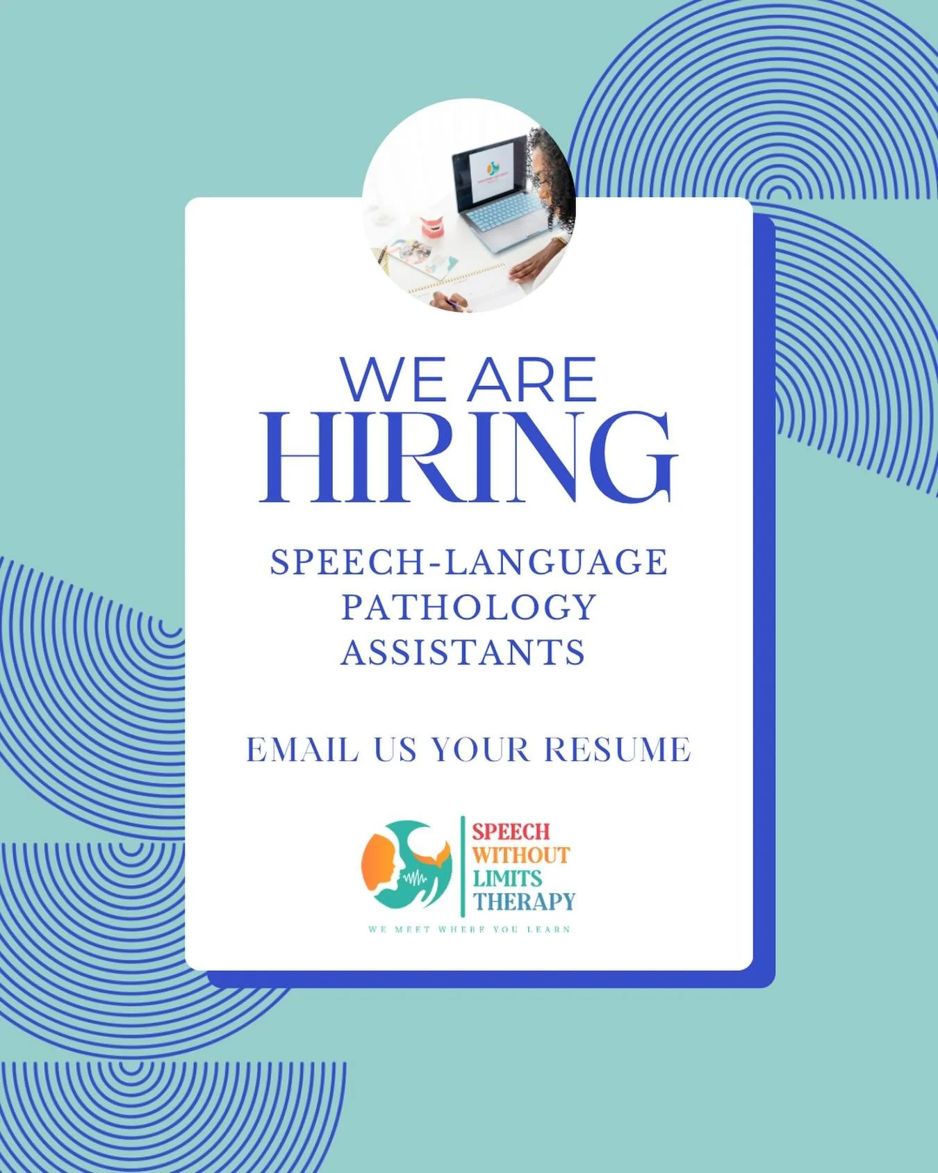 We&rsquo;re growing ✨
Speech Without Limits Therapy is now hiring Speech-Language Pathology Assistants!
If you&rsquo;re passionate about supporting children, building meaningful connections, and making a real impact&mdash;we&rsquo;d love to connect w