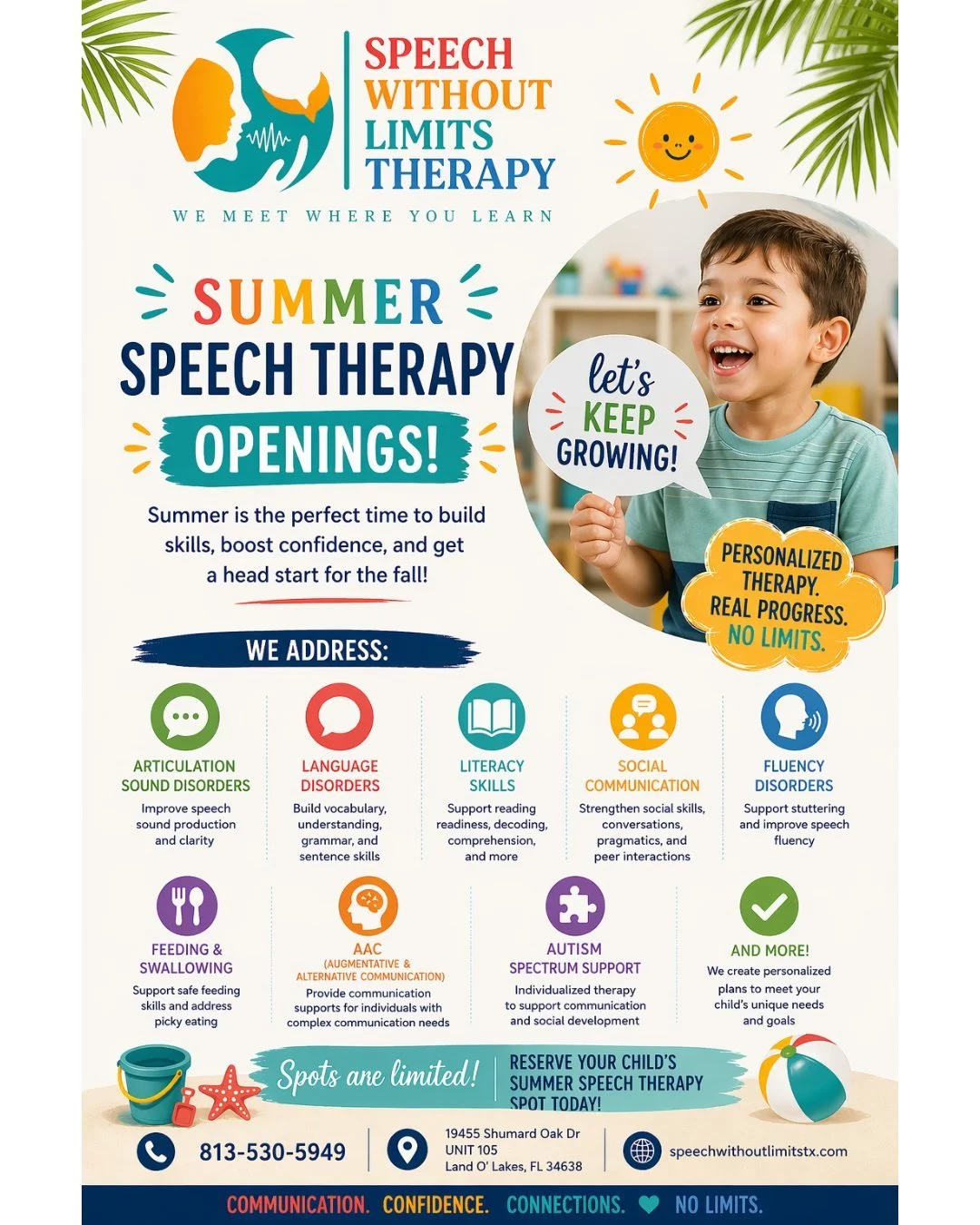 ☀️ Summer is the perfect time to grow your child&rsquo;s communication skills!

At Speech Without Limits Therapy, we focus on real progress through personalized, connection-based care&mdash;helping your child build confidence, strengthen skills, and 