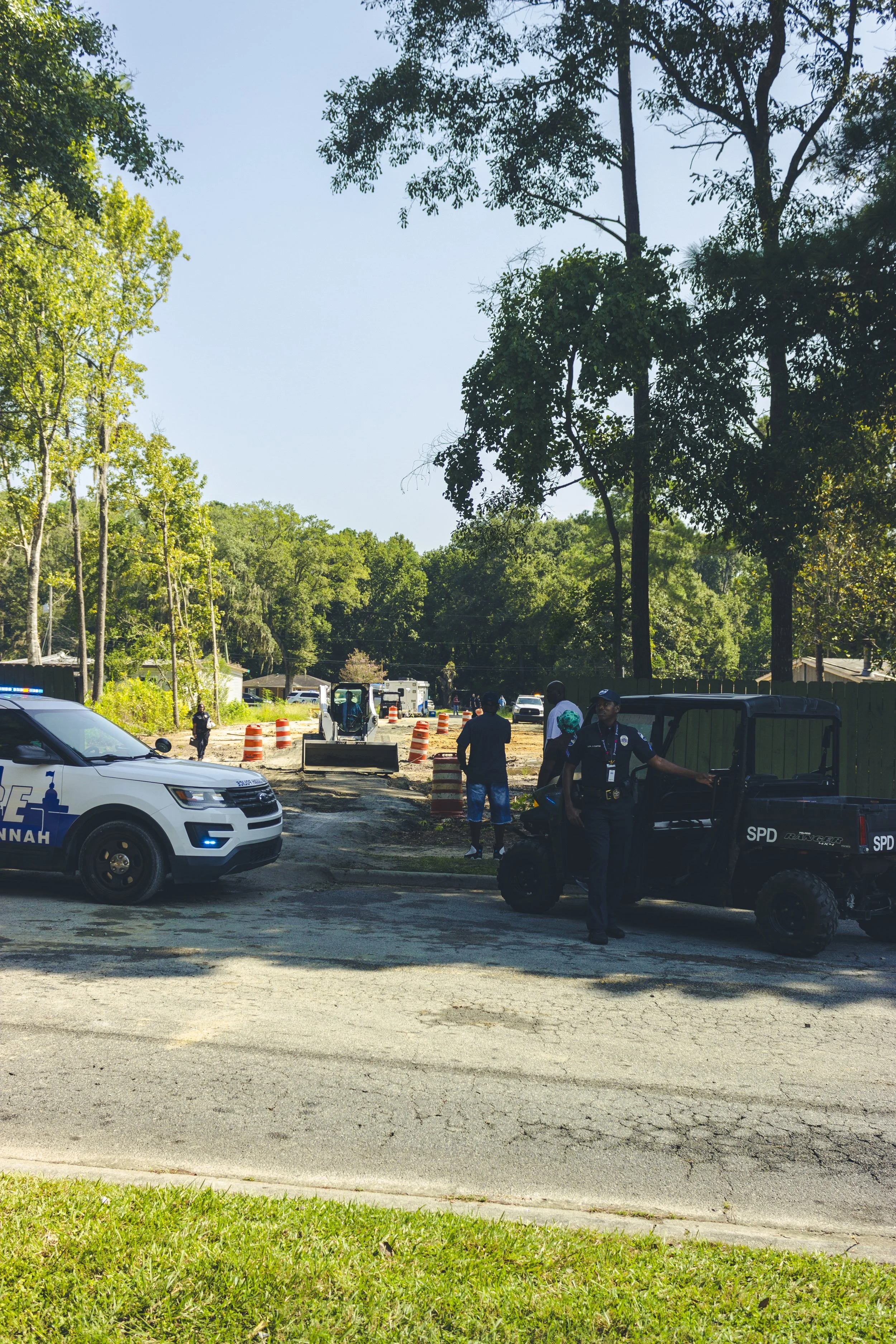 Police officer at the newly built temporary roadway