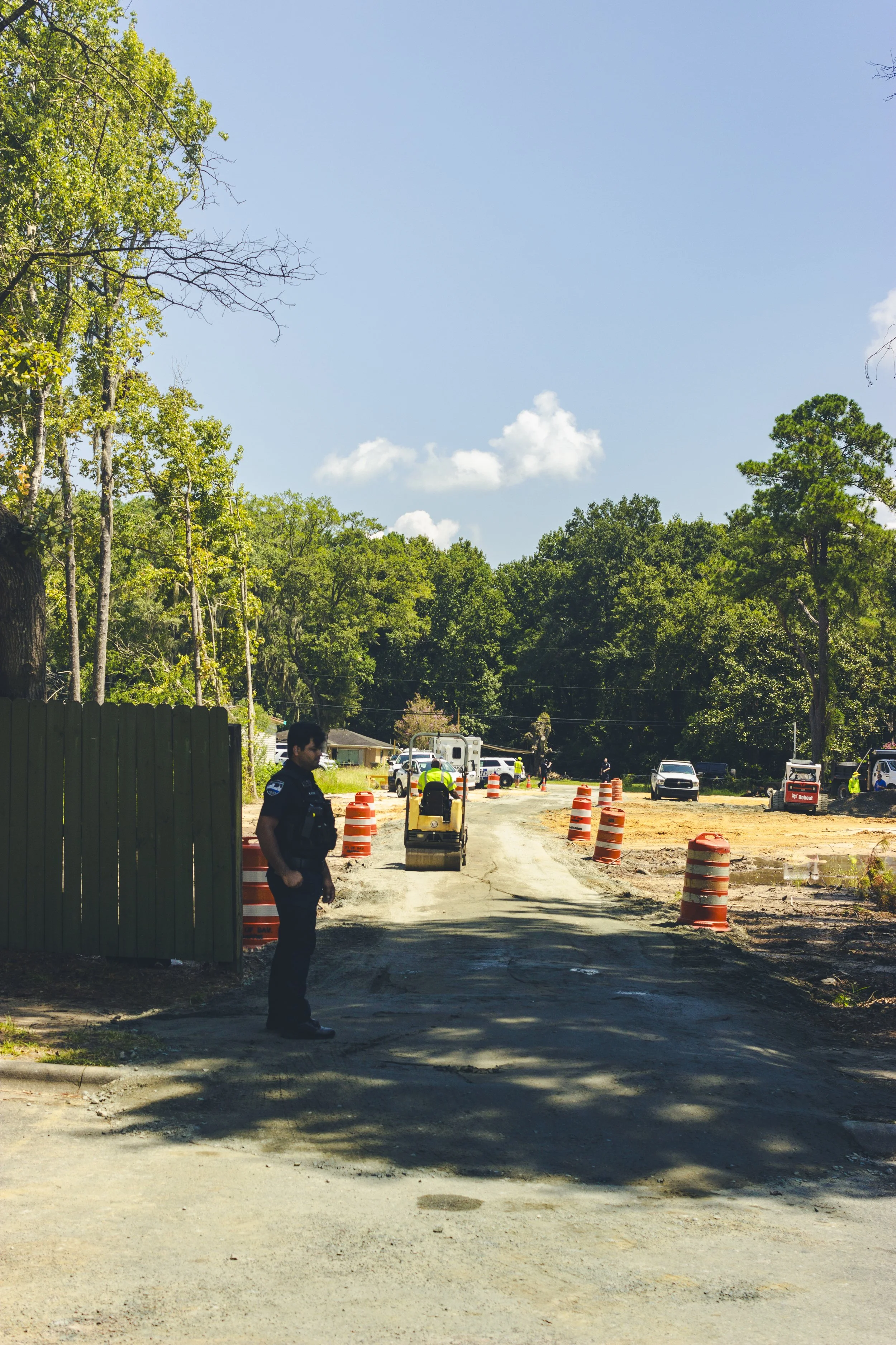 Police officer at the newly built temporary roadway