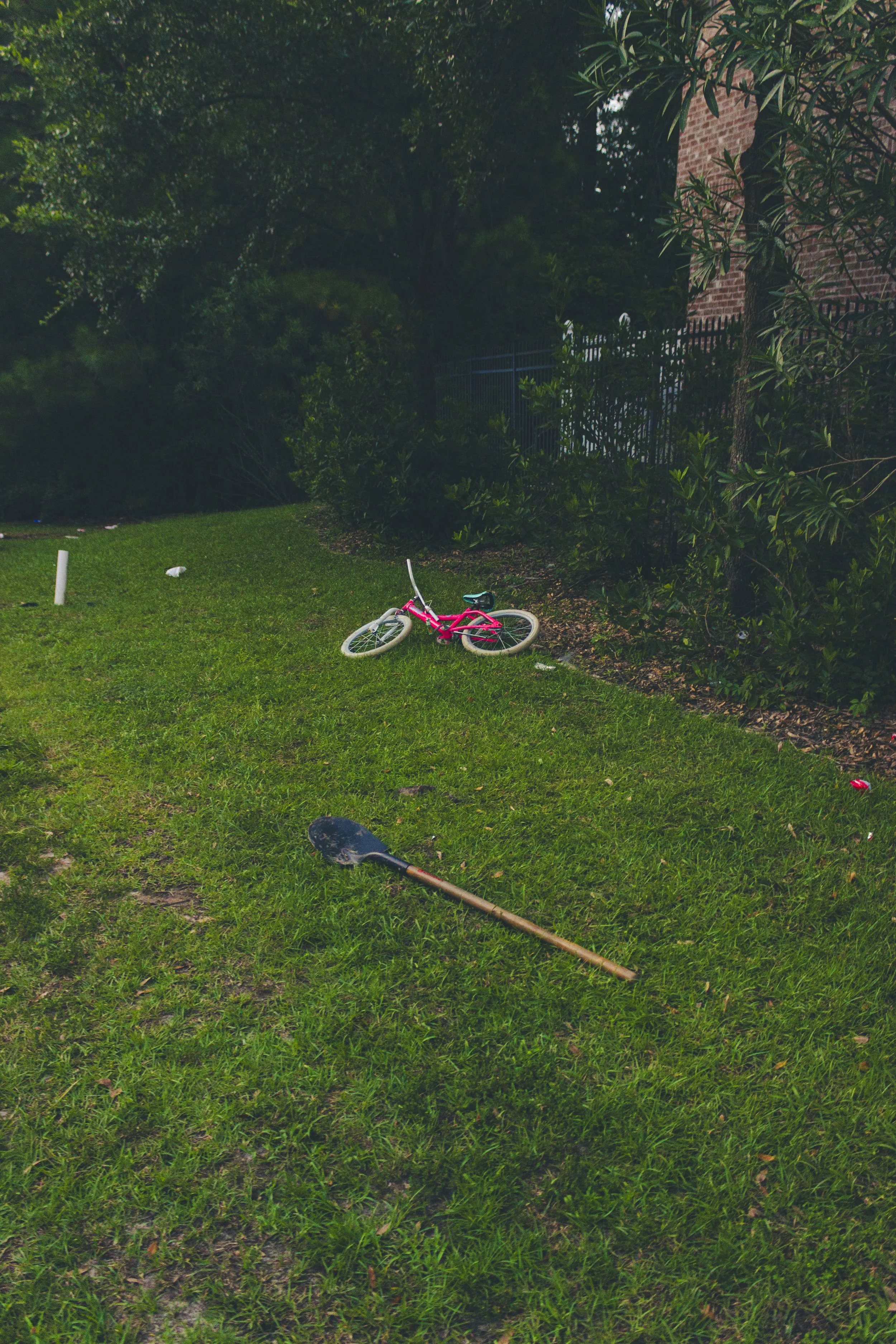 A bike and a shovel left by residents