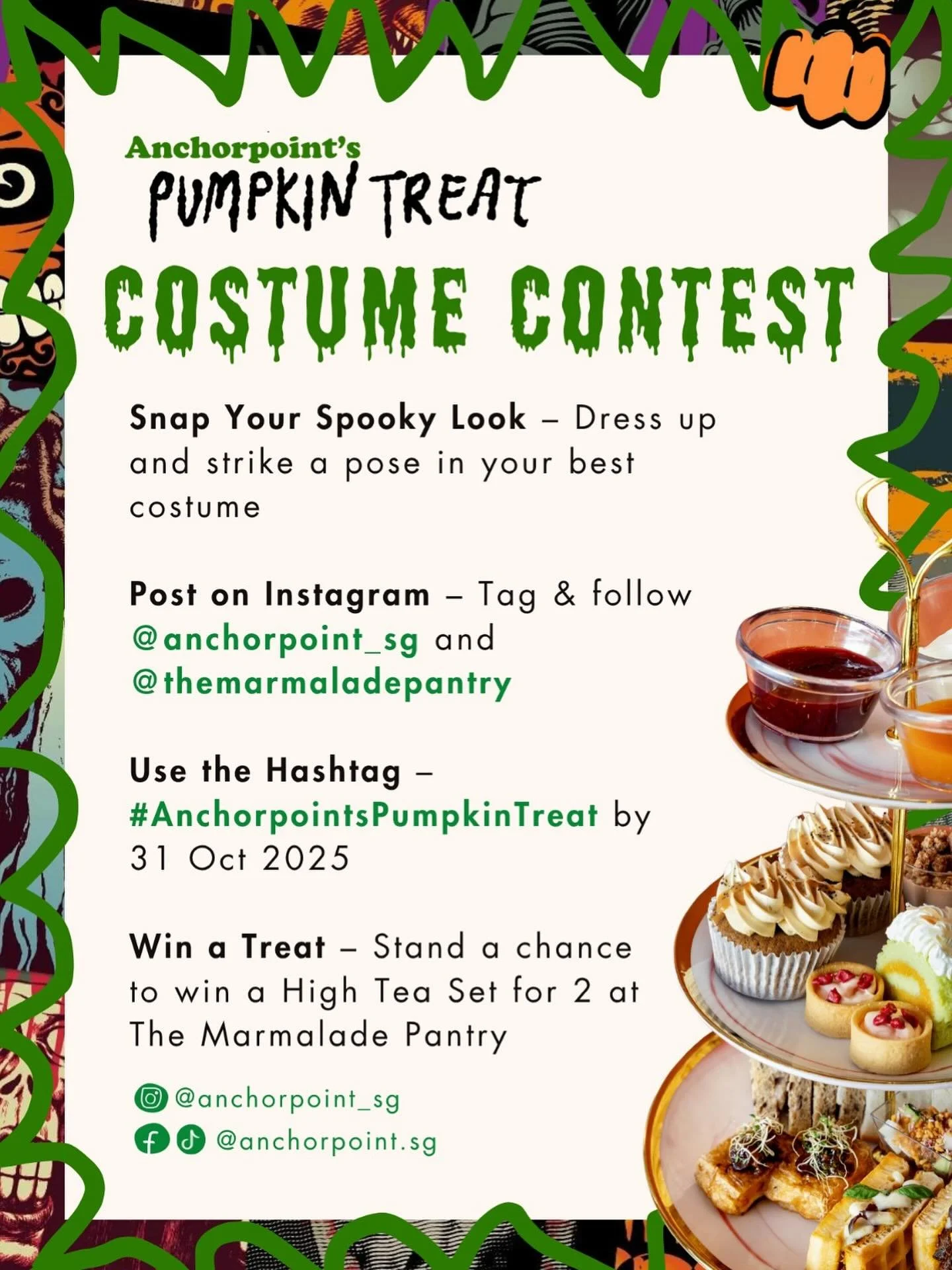 Halloween&rsquo;s about to get picture-perfect 🎃

Come dressed in your spookiest, cutest, or funniest costume &mdash; snap a photo, post on your account, tag @anchorpoint_sg and @themarmaladepantry, and use #AnchorpointsPumpkinTreat by 31 October fo