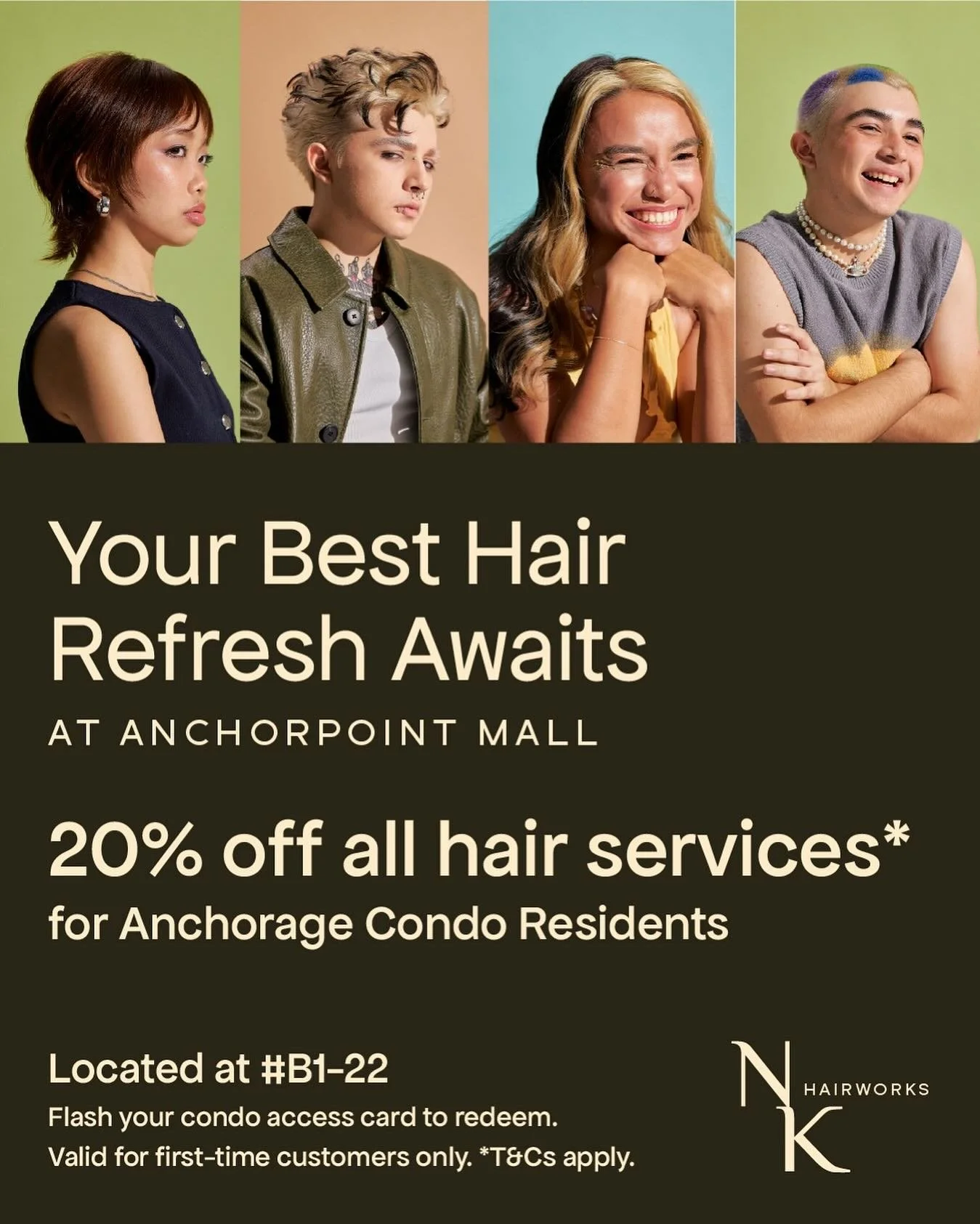 Anchorage residents, this one’s for you 💇‍♀️
Enjoy 20% off all hair services at NK Hairworks (excluding fringe cut, kids’ cut, wash & blow, and products).
✨ First-time customers only
✨ Valid for à la carte services
✨ Ong