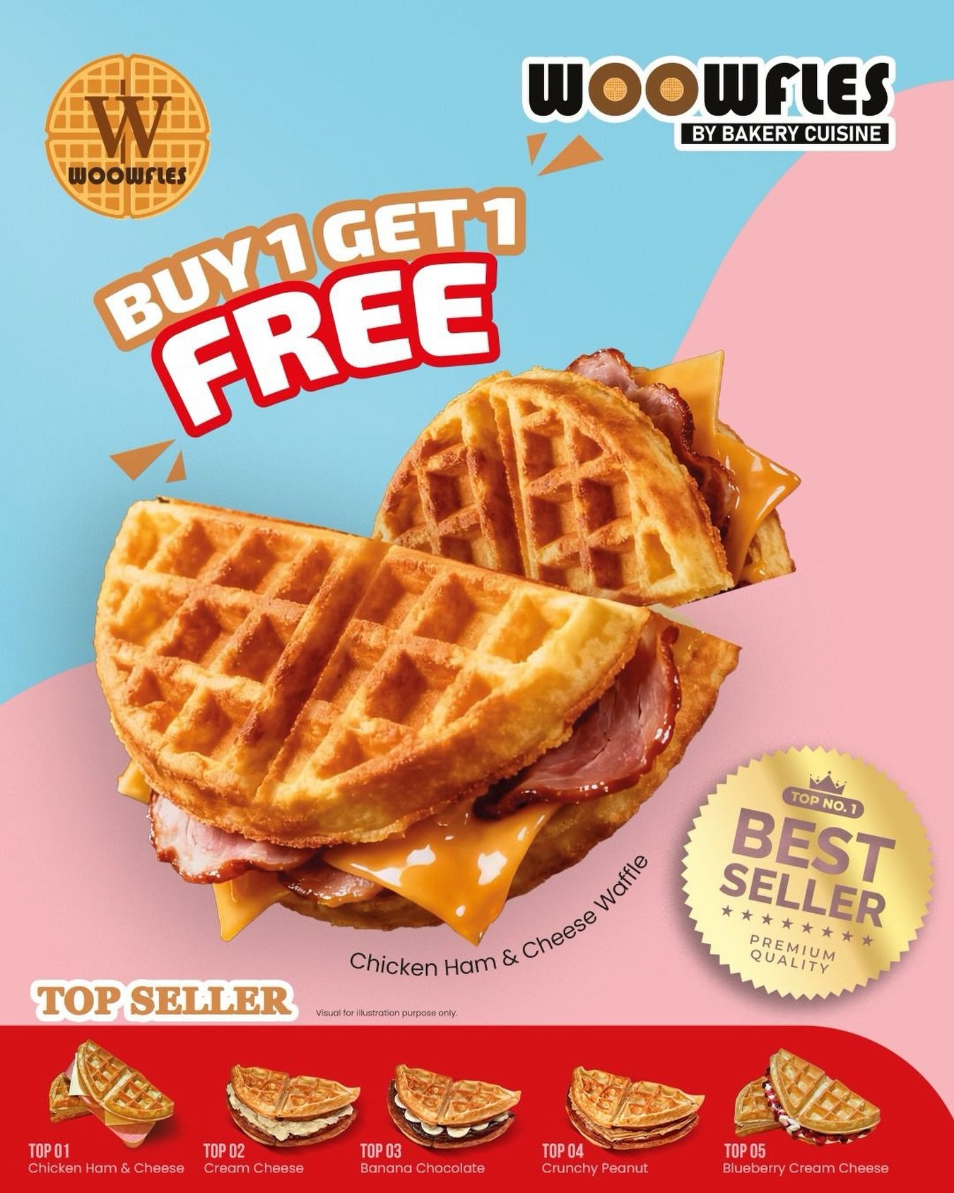 Decisions are hard. Good thing you don&rsquo;t have to pick just one. 🧇
Buy 1 Get 1 Free at WOOWFLES from 3 April &ndash; 3 May.

📍WOOWFLES by Bakery Cuisine, #B1-46