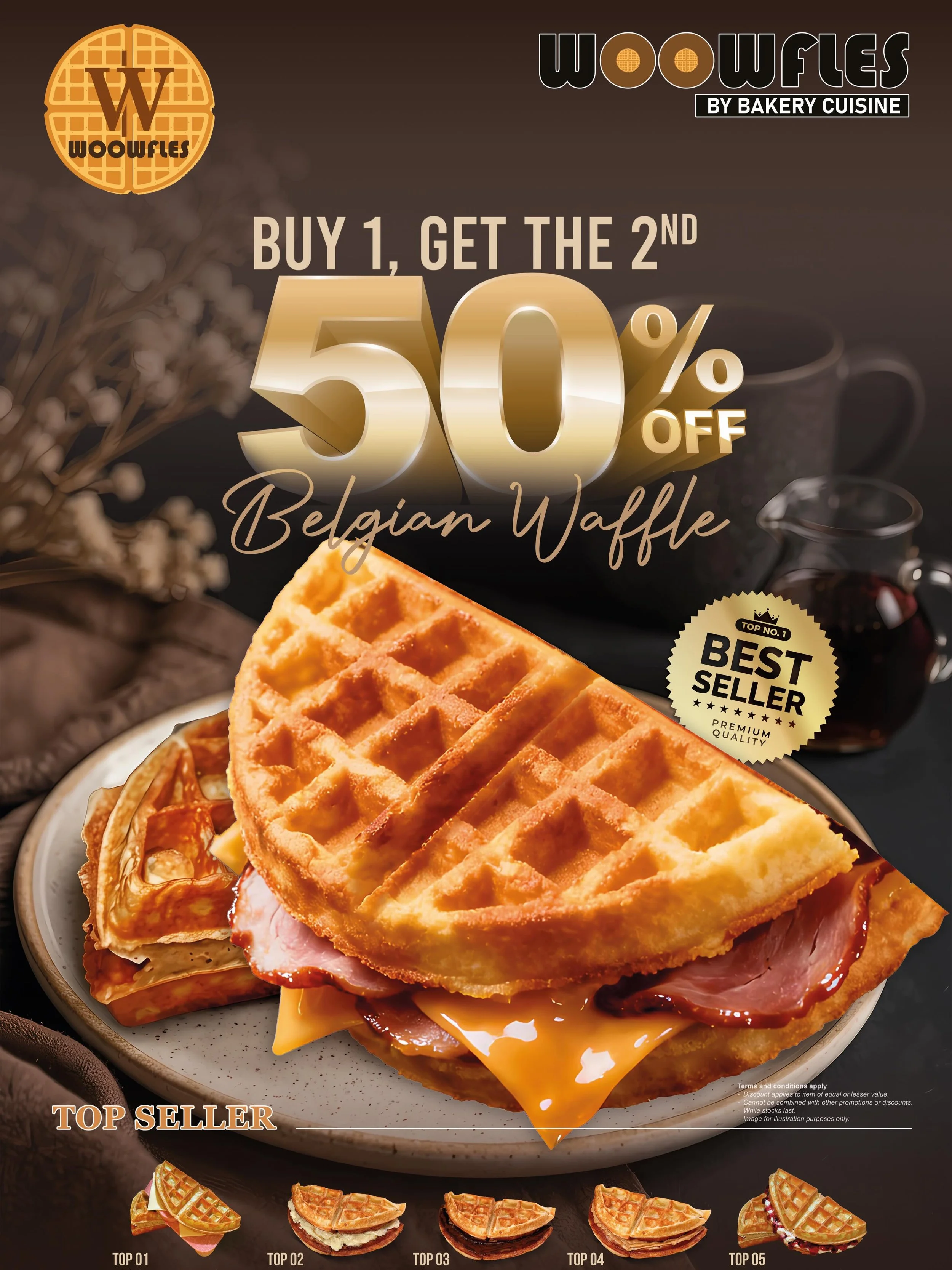 Waffle break, anyone? 🧇

Pick your favourite Belgian Waffle from Woowfles &mdash; from the classic Chicken Ham &amp; Cheese to Cream Cheese, Chocolate, Crunchy Peanut and Blueberry Cream Cheese.

And if you&rsquo;re sharing, the second one is 50% of