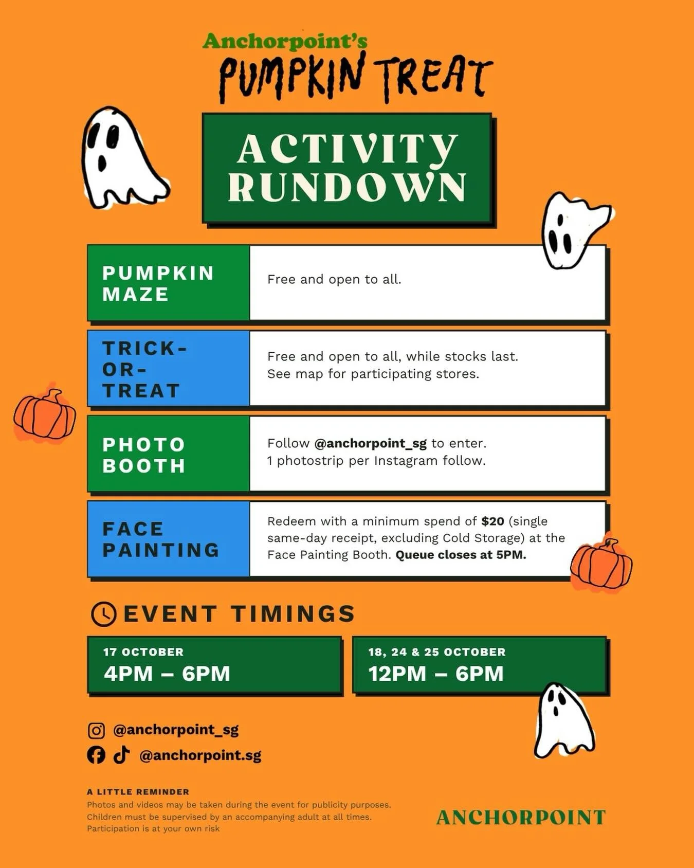 🎃 There&rsquo;s a whole lot of Halloween fun happening at Anchorpoint&rsquo;s Pumpkin Treat!

From getting lost in our pumpkin maze to going trick-or-treating, snapping photo strips and getting spooky with face painting, there&rsquo;s plenty to keep