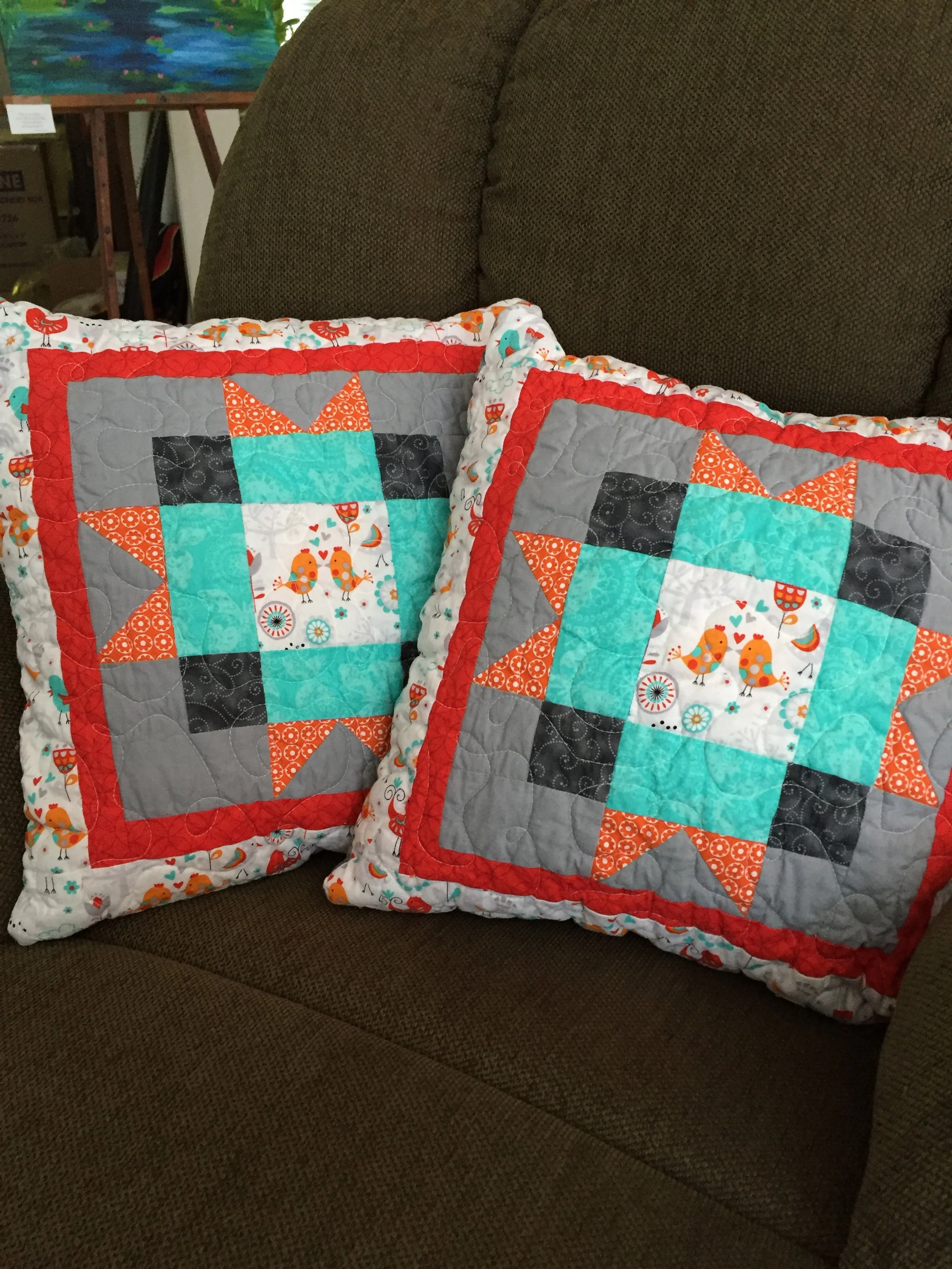 Quilted Love Birds Pillow Covers - Set of 2