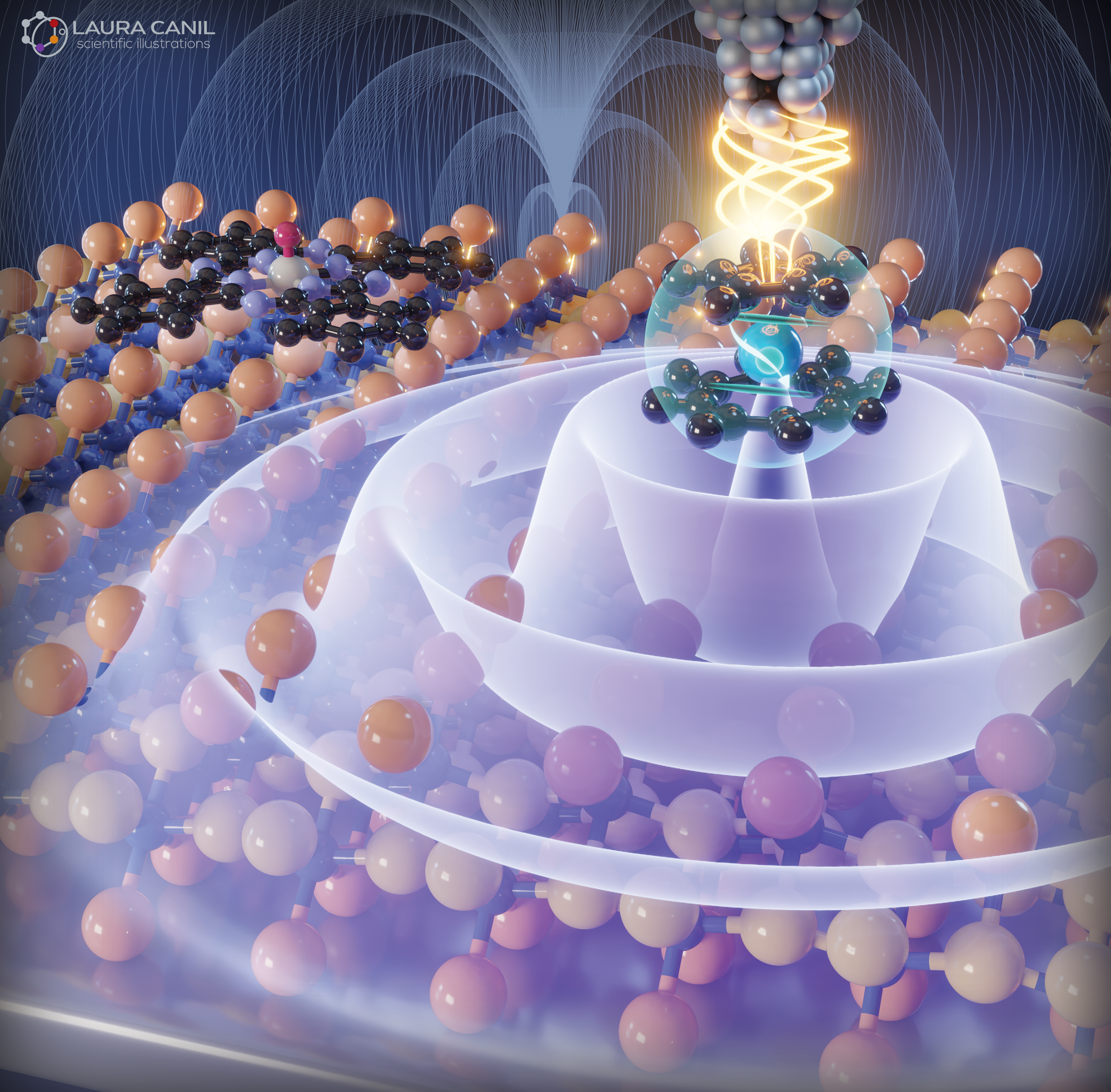 A molecular spin qubit deposited on a 2D ferromagnet emits a magnon (Baldovì Group - Universitat de Valencia)