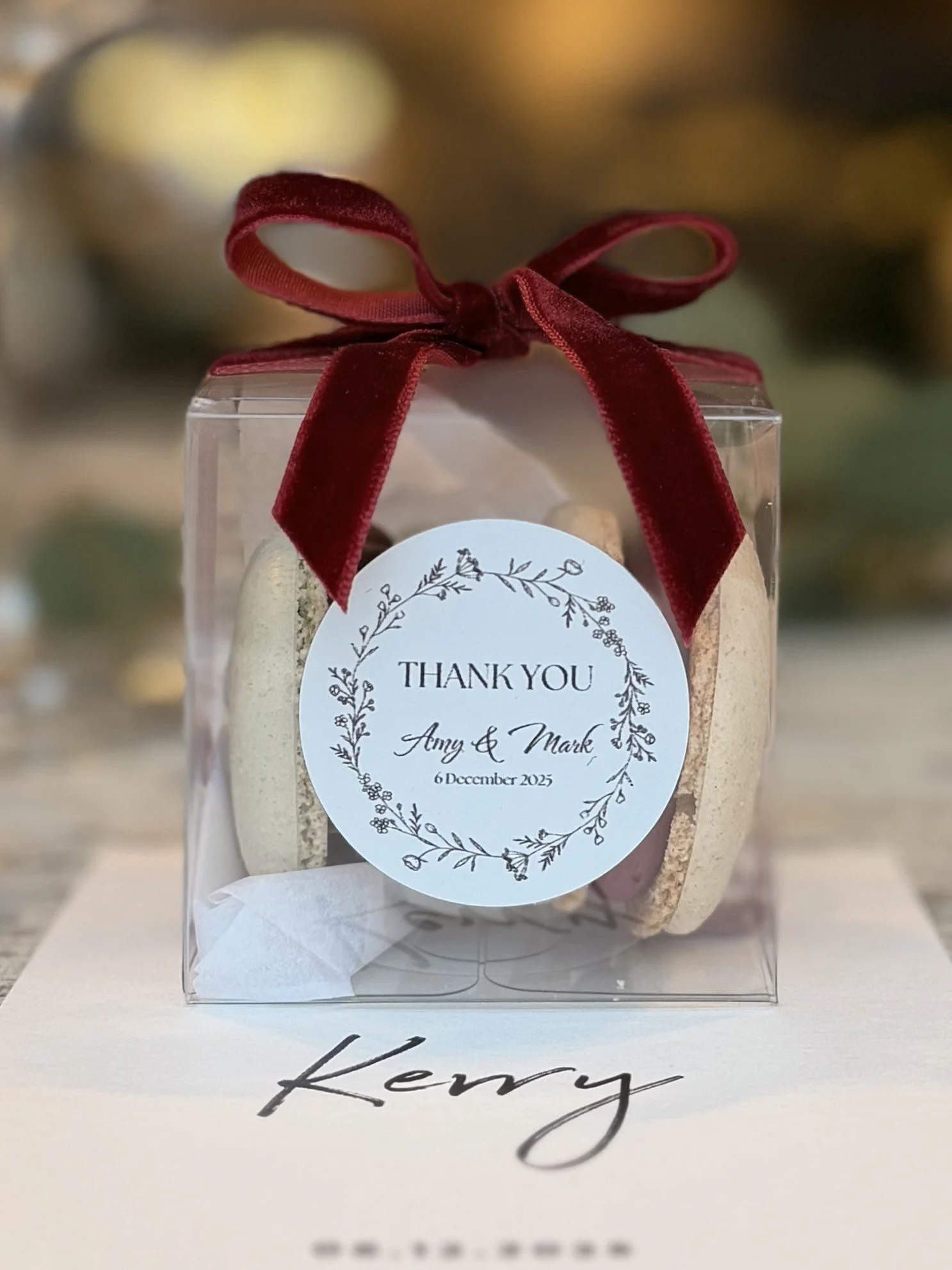 macaron wedding favours, individually boxed for weddings across the UK.
