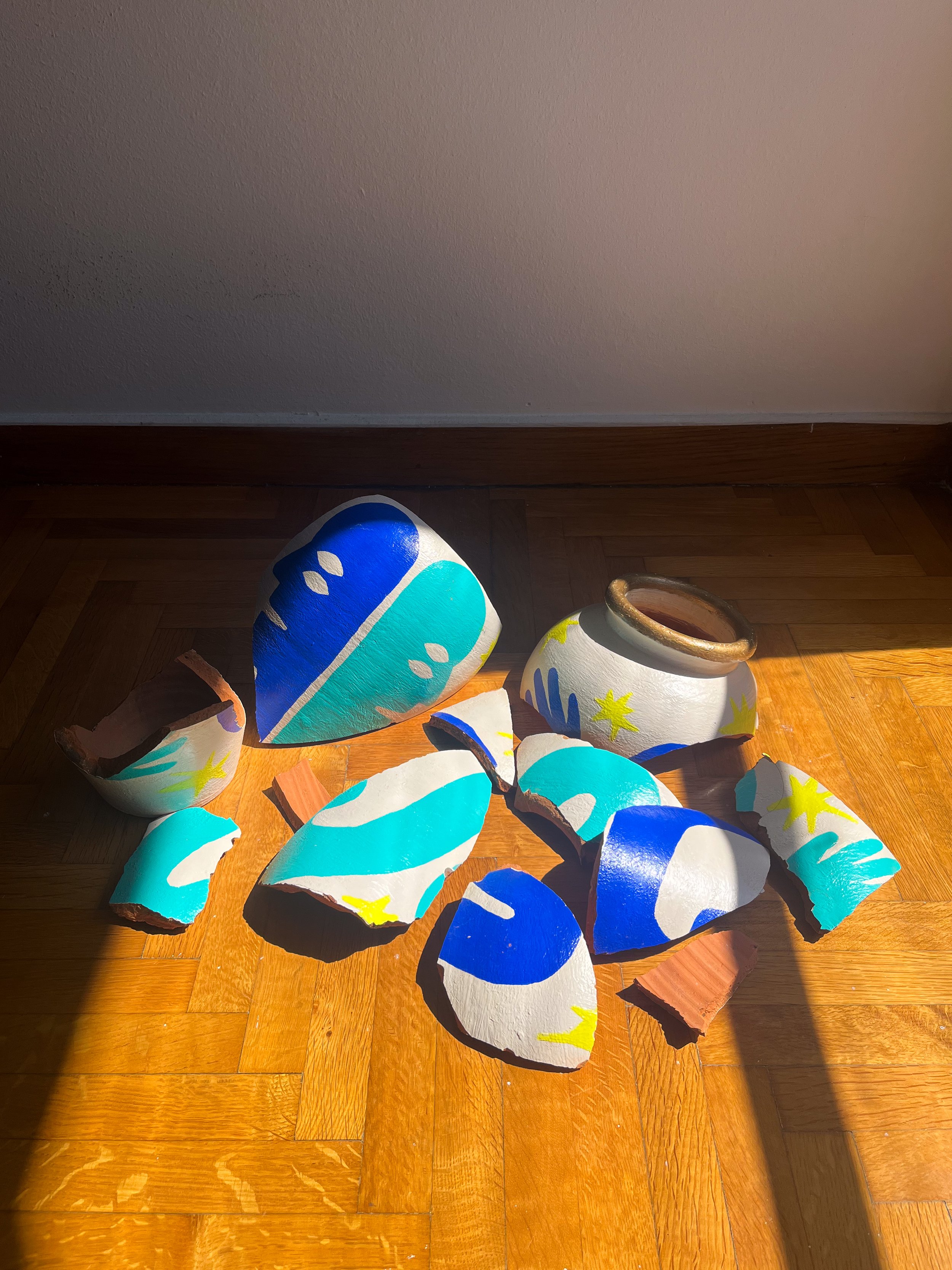 painted vase - acrylic, broken in move