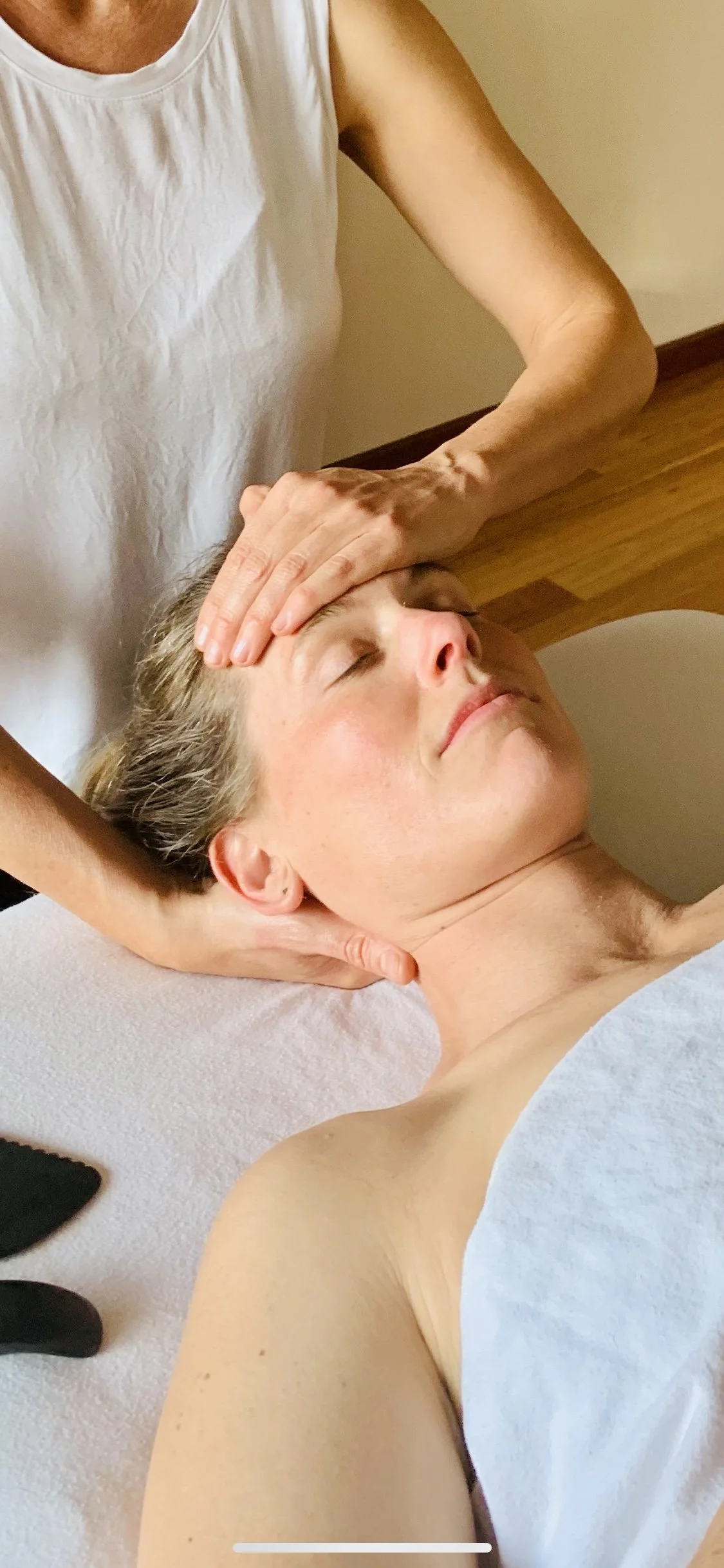 A cranial hold at the end of a craniosacral session