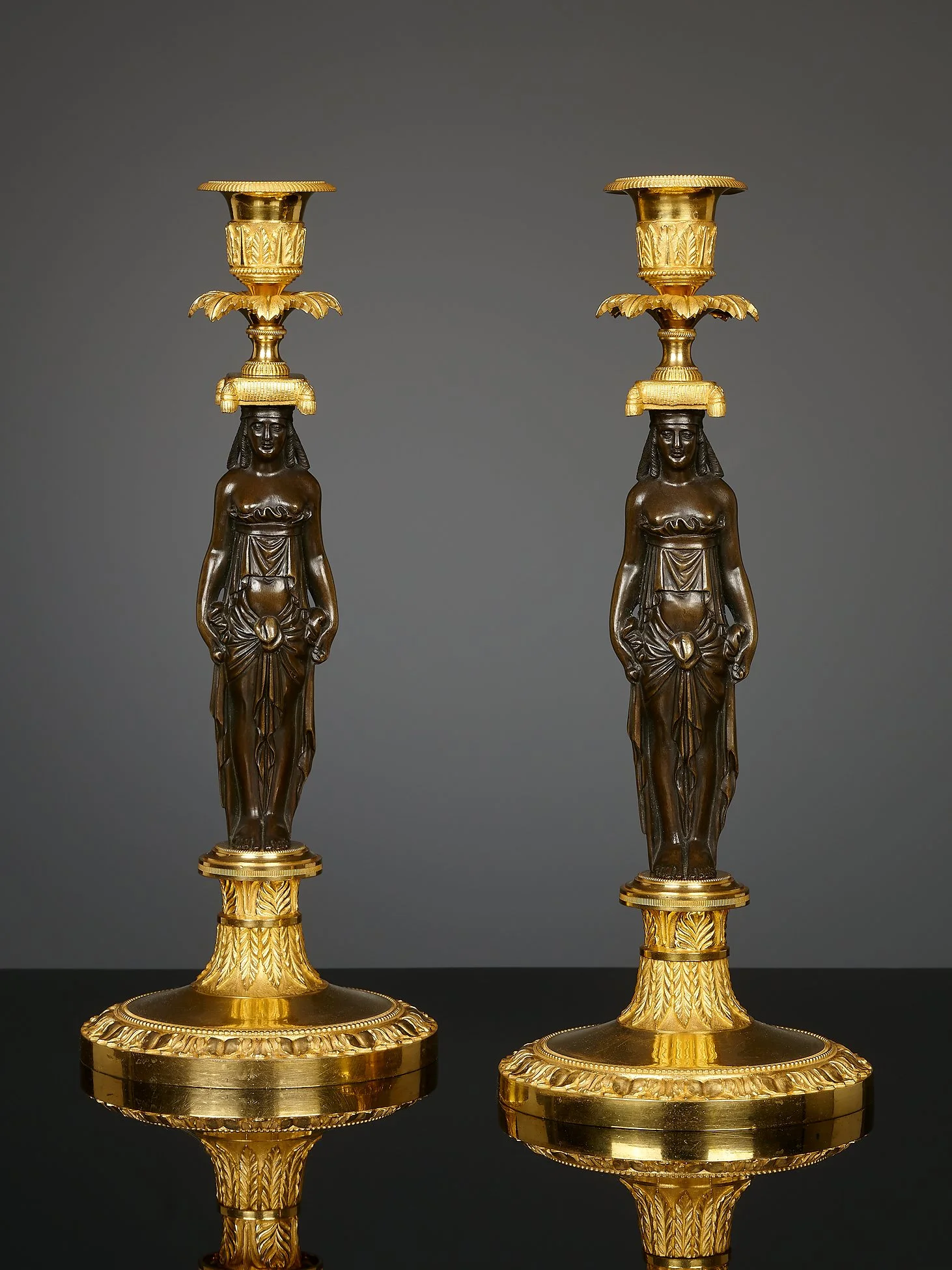 Paar Franse Empire kandelaars, ca. 1810, 19e eeuw