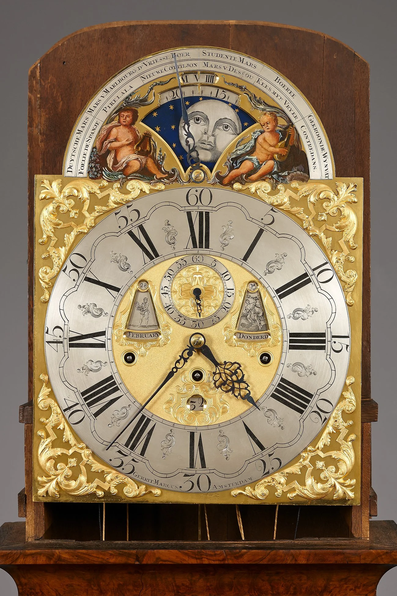 uurwerk van Amsterdamse staande klok met speelwerk, Gerrit Marcus, ca. 1745
