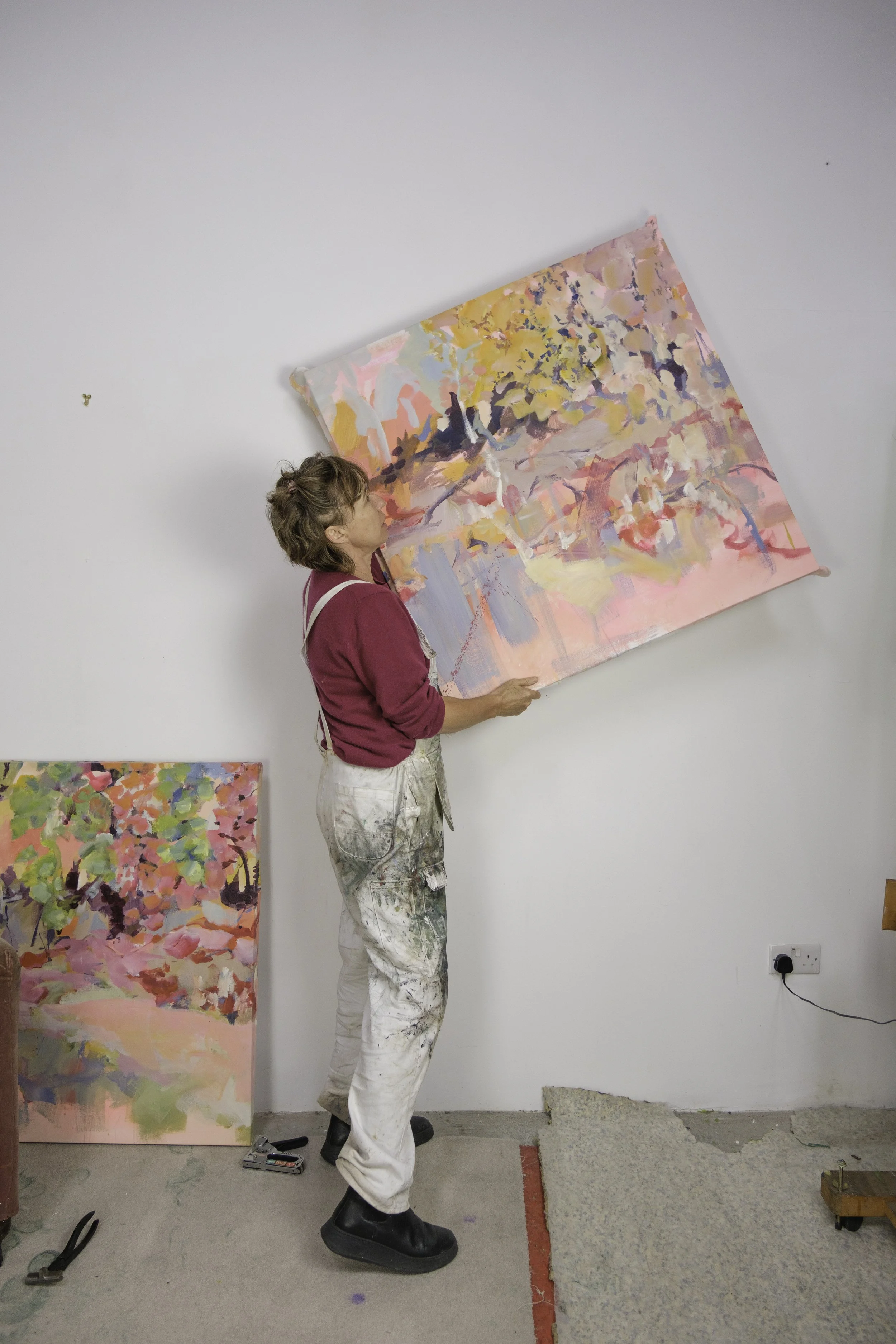 Painter Vanessa Fawcett in her studio in Bruton, Somerset.