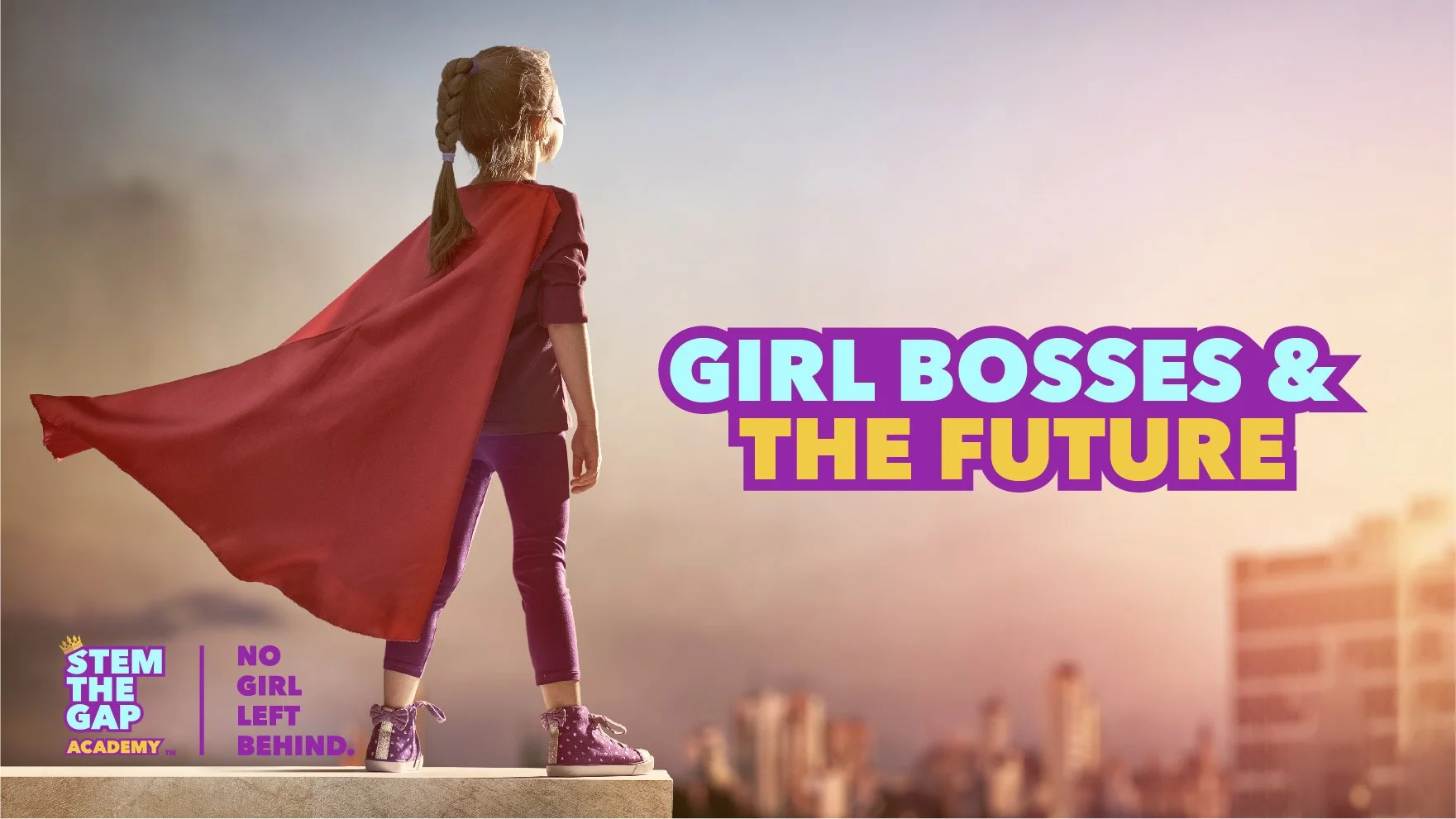 Girl wearing a superhero cape standing confidently, symbolising empowered girls and the future of girl leaders