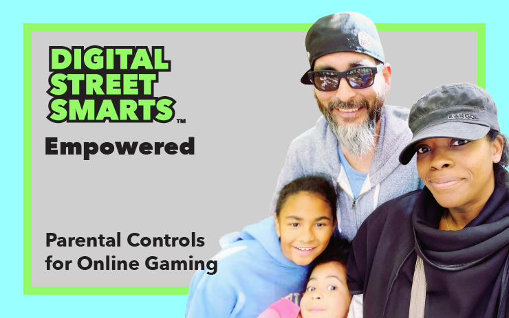 A family taking an online family workshop learning parental controls and online gaming.