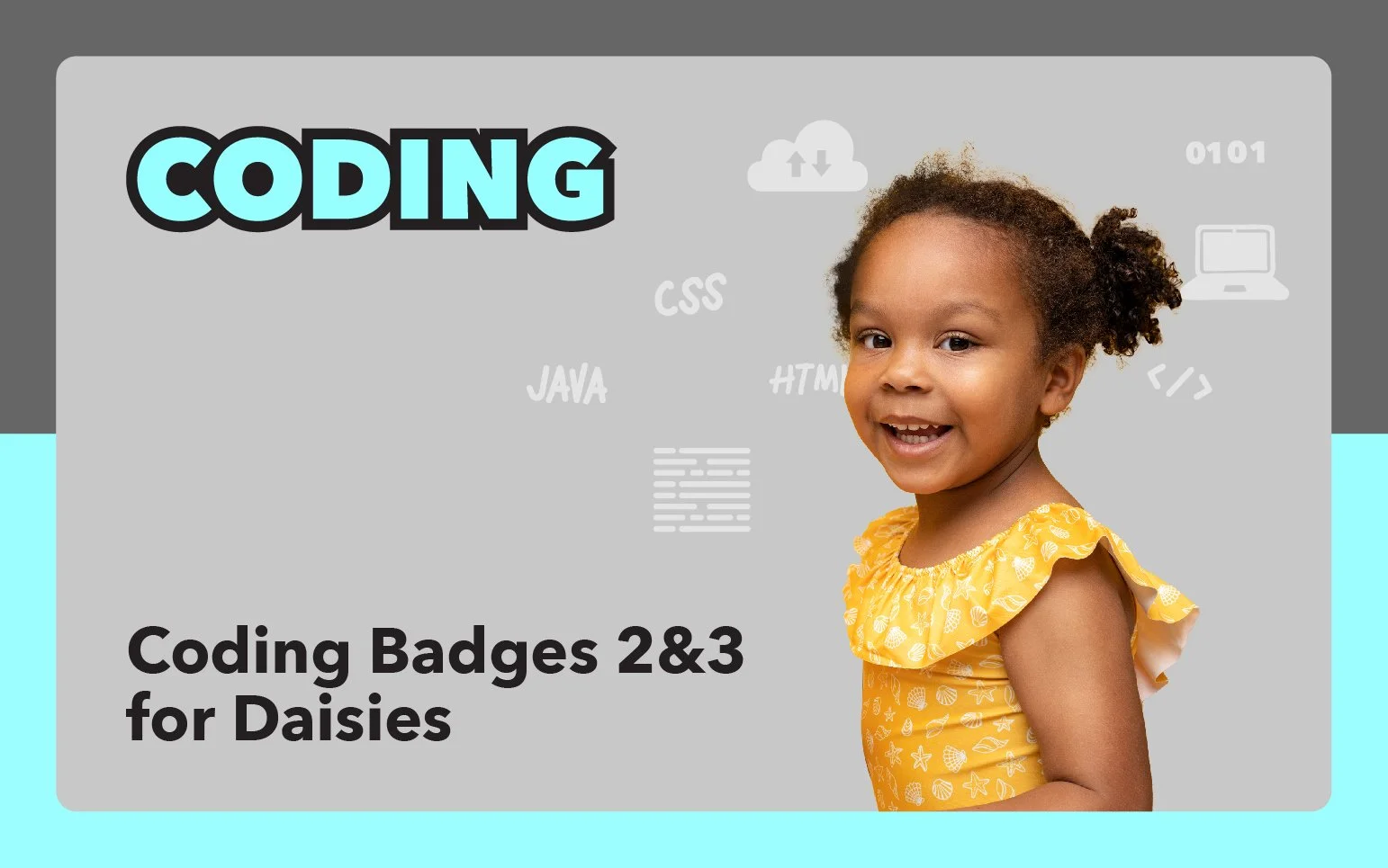 Young Girl Scout Daisy standing confidently representing Coding Badges 2 and 3 in digital game design and app development.