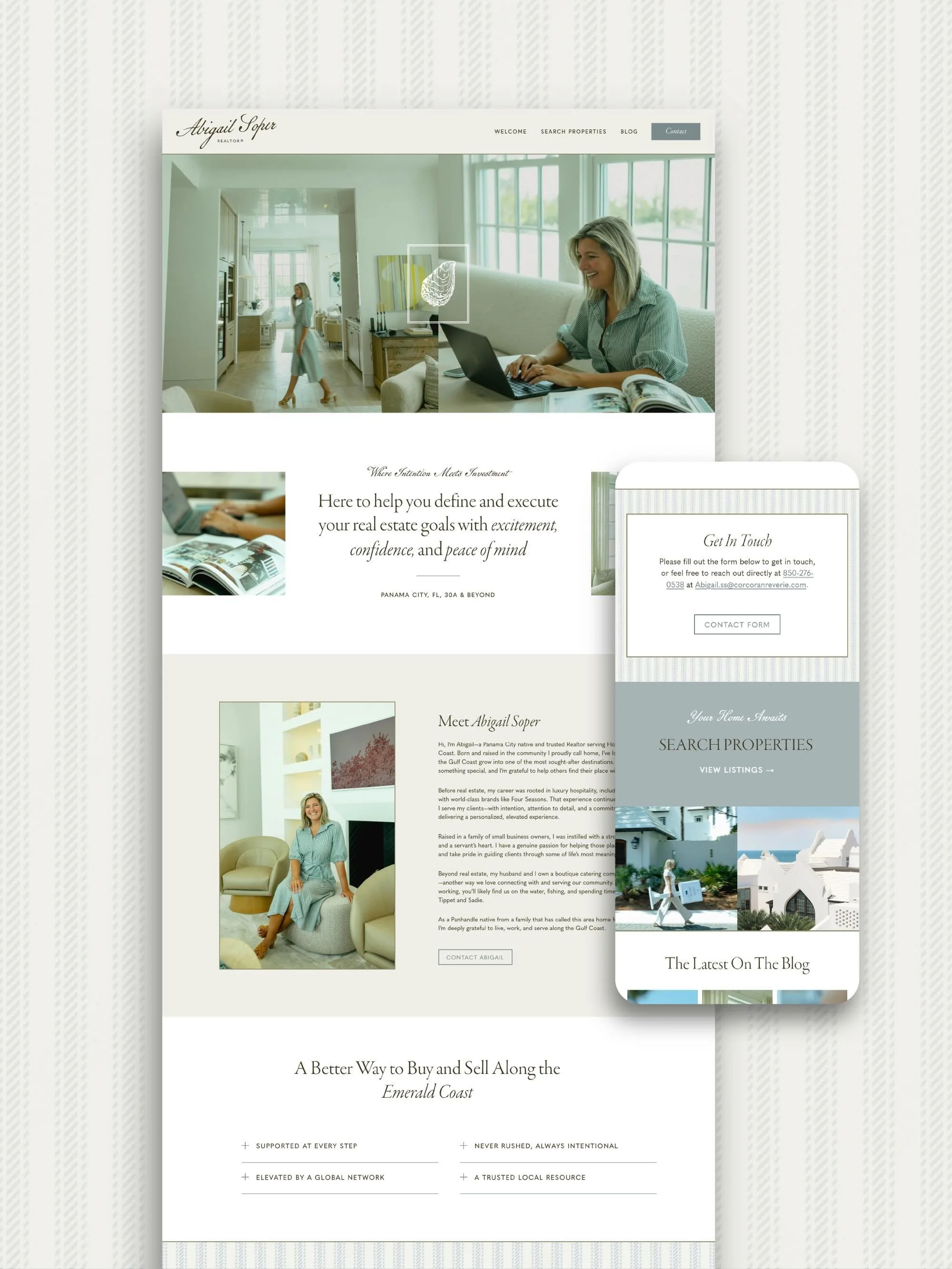 Introducing the new website for @abigailsouthsoper30a with @corcoranreverie 🦪 

When Abigail came to us, she wanted a digital space that felt elevated and authentic to her. From a strategic standpoint, we wanted to position her professionally within