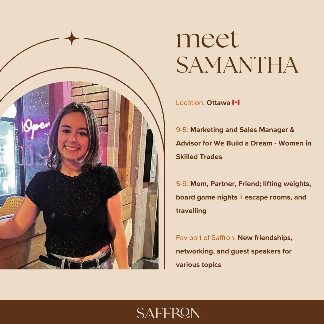 Meet Sam, one of our first Ottawa based Saffron members. Sam often generously opens up her home to host other Ottawa based members and has been an integral part of building a community in Ottawa! We love you Sam ❤️