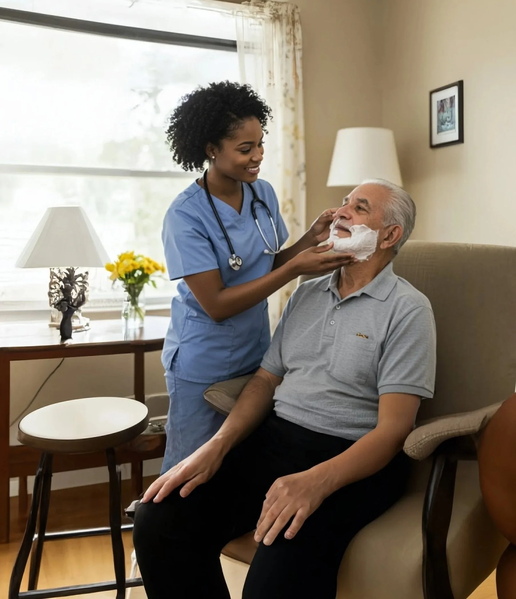 PSW helping senior man shave