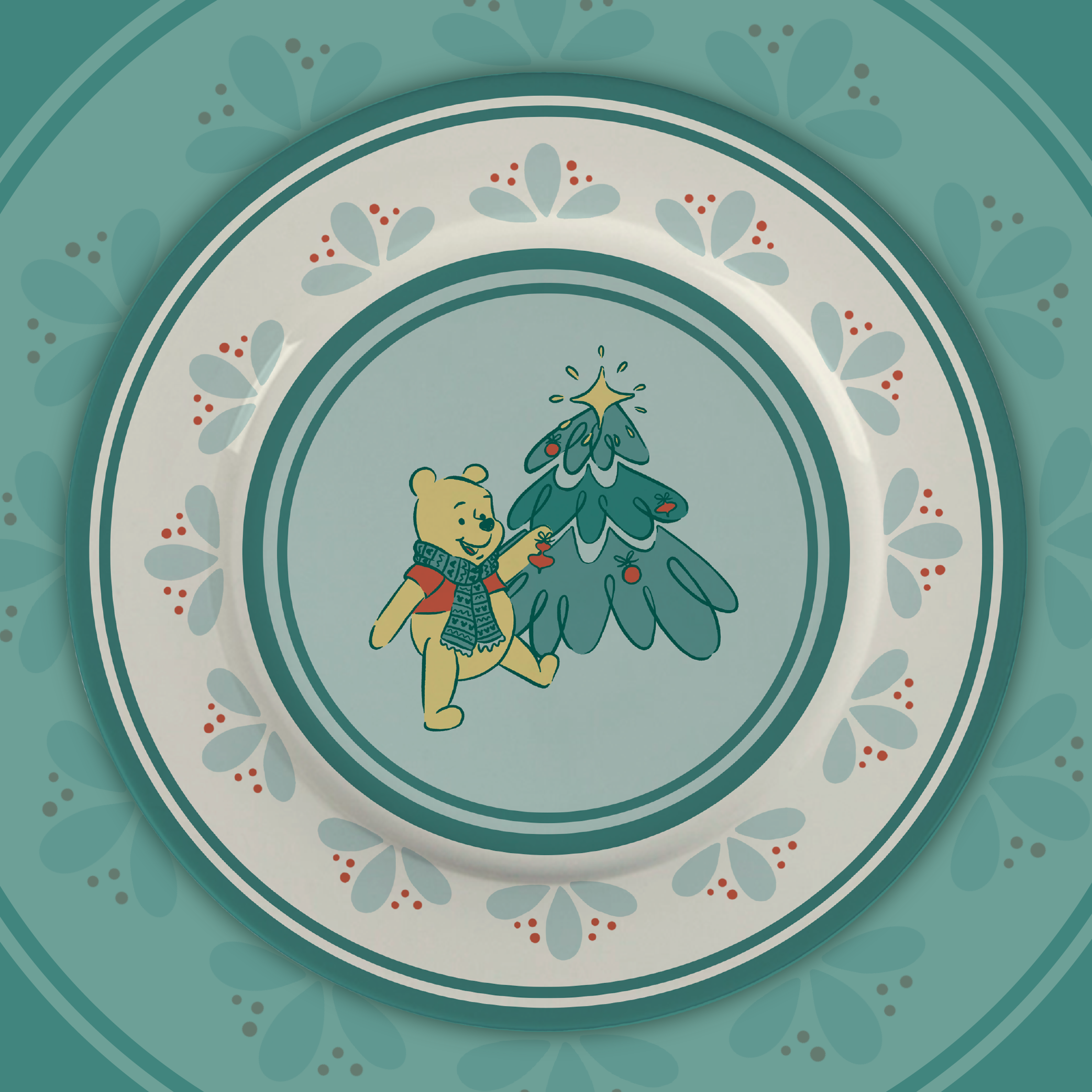 Christmas Pooh Ceramic Dessert Plate