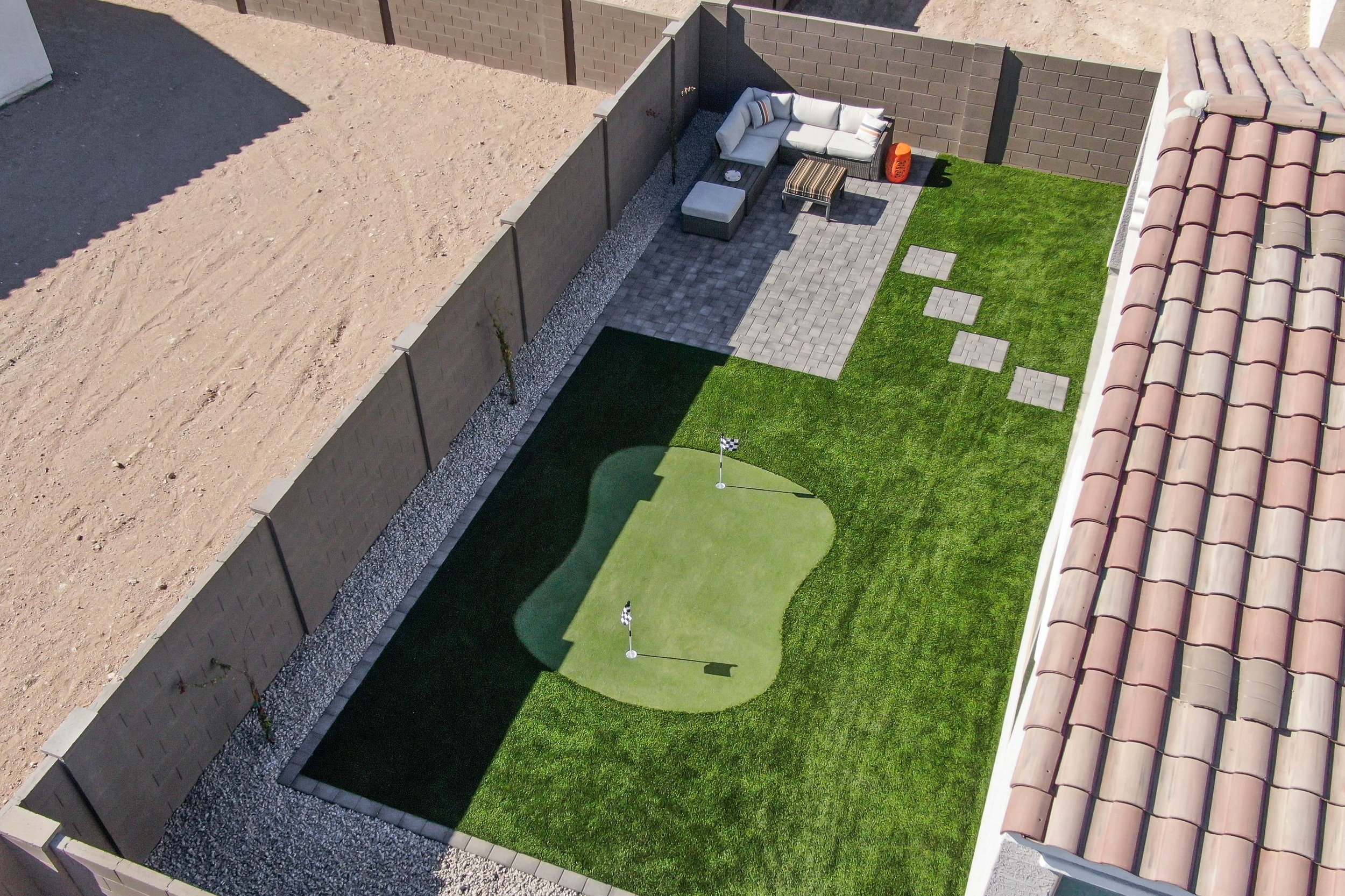 Turf Putting Green, Paver Walkway and Rock Services by Better Life Landscape and Design near Arcadia Biltmore Phoenix