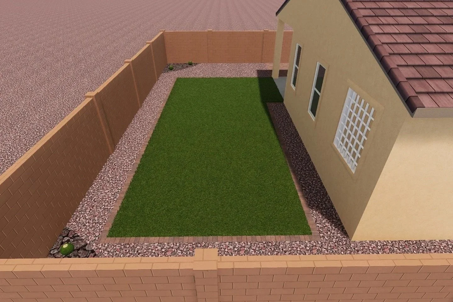 Before | 3D Design into a Turf, Rock & Paver border project.